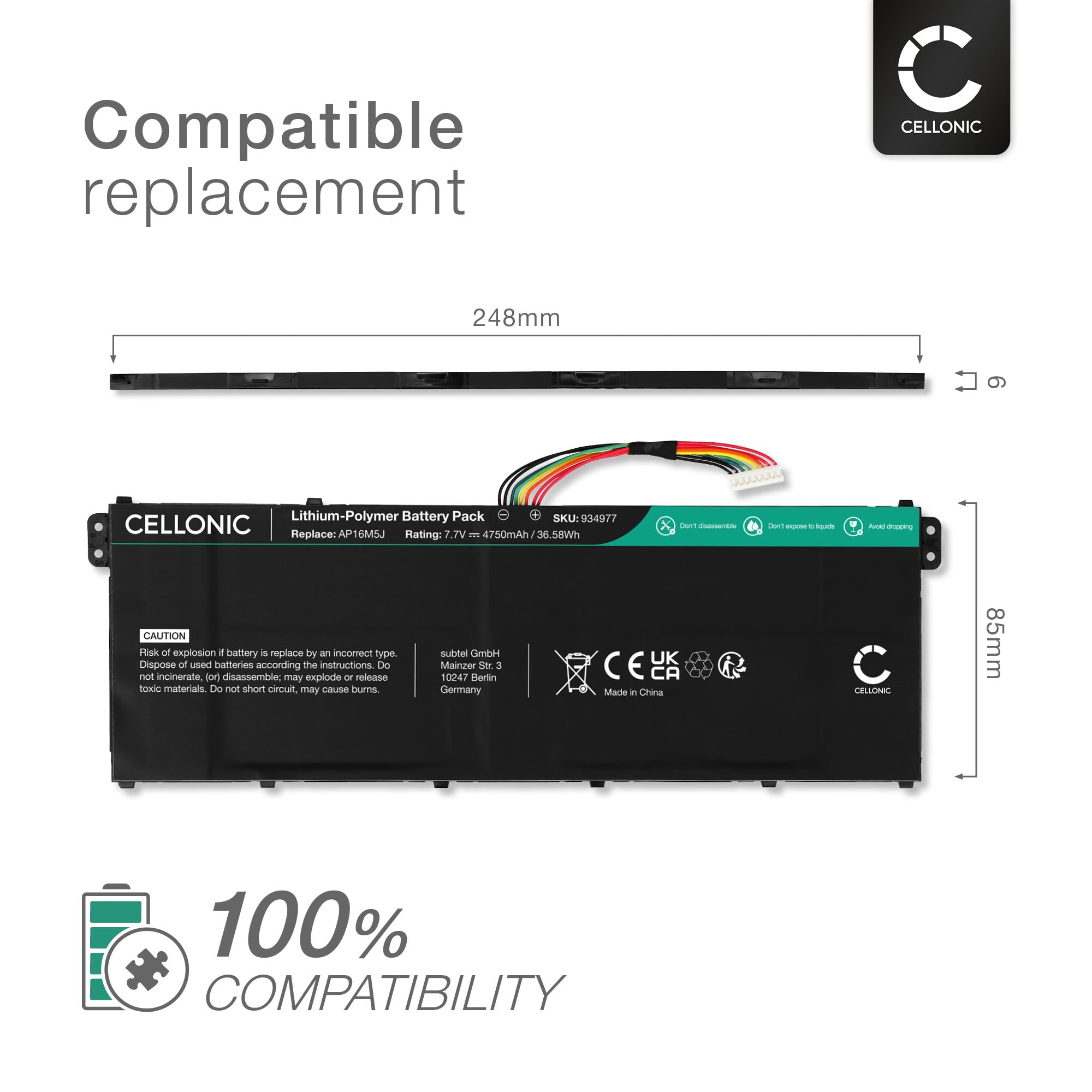 CELLONIC Bateria AP16M5J kompatybilna z Acer Aspire 3, Acer Aspire 1, Acer Extensa 15, Acer AP16M5J 4800mAh 7,4V