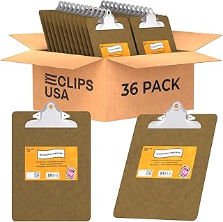 Bulk Wooden Clipboards (36 Pack) - Brown, 9' x 12.5' Letter Size