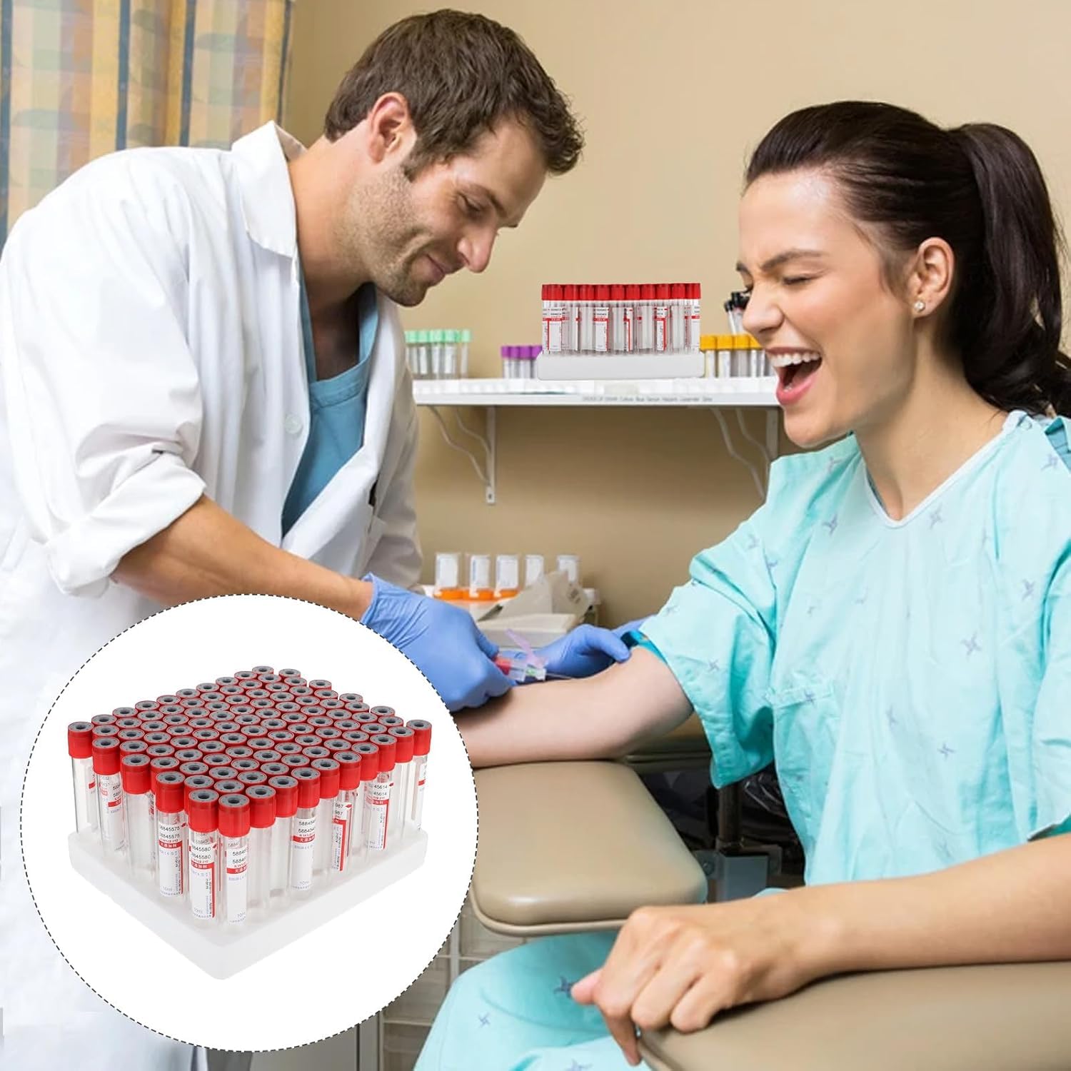 100pcs Tubos De Vidrio Para Extracción De Sangre, 5ml/10ml Tubo De Vidrio, Con Tapas Rojas, Tubo De Vacío Desechable De Presión Negativa, Sin Aditivos, Para Laboratorio Extracción De Muestras Sangre