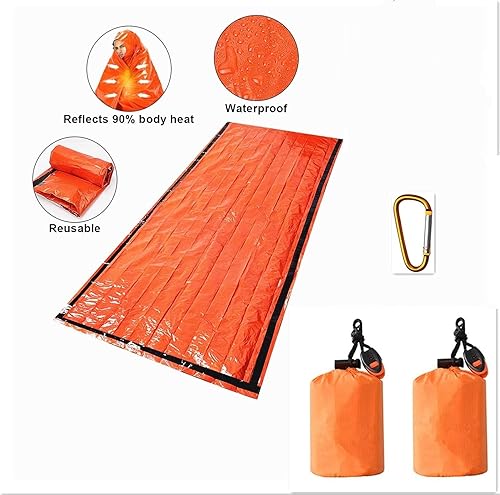 Miniatura 3 de Saco de dormir de emergencia para 2 personas, ultra ligero, impermeable, funda térmica para saco de dormir de emergencia, kit de supervivencia para