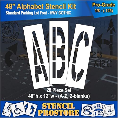 Plantillas de pavimento  Juego de plantillas de alfabeto 48 pulgadas  28 piezas  48 pulgadas x 12 pulgadas
