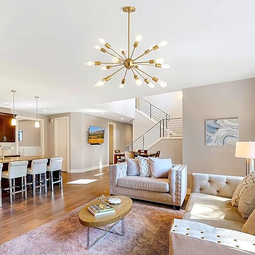 Miniatura 2 de WFRDJSP Sputnik Candelabros de 18 luces, lámpara de techo grande moderna de mediados de siglo, lámpara de techo ajustable antioxidante, persianas de