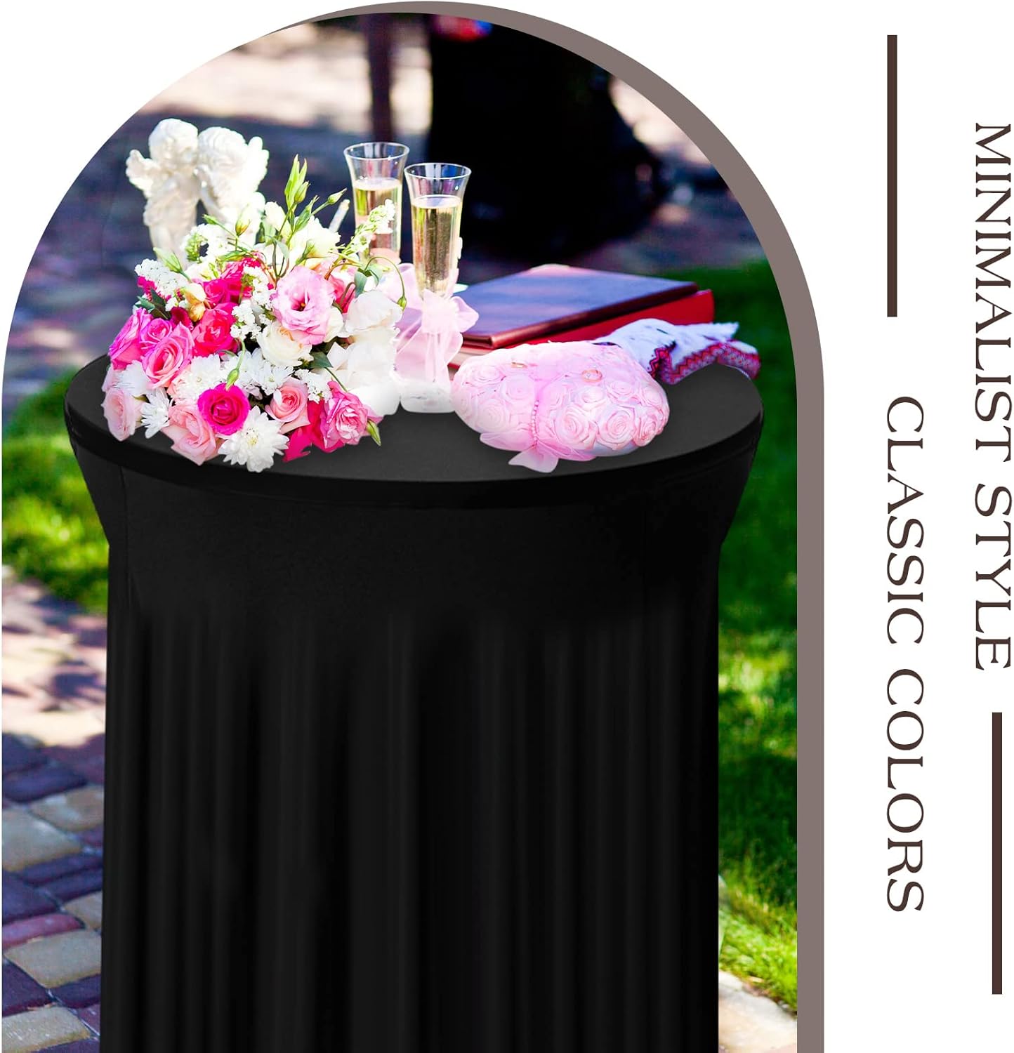 Tegeme 3 Packs 32 x 43 Inch Round Spandex Cocktail Tablecloths with Skirt Cocktail Round Table Cover Spandex Stretch Tablecloth for Fitted High Top Table Bar Wedding Party Banquet (Black)