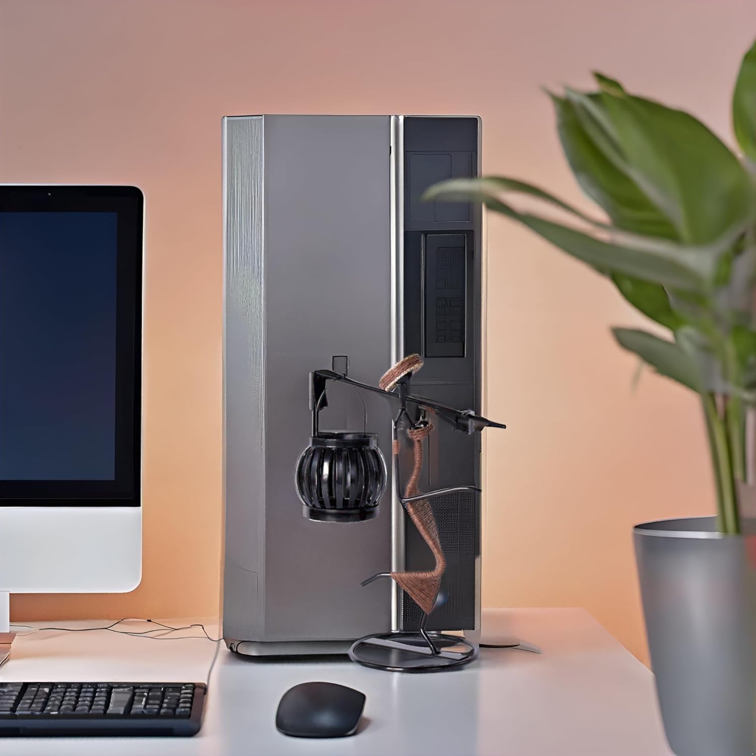 2 PCS Decorative Wrought Iron Lantern Candlestick Holder with Girl and Hoe Design (B)