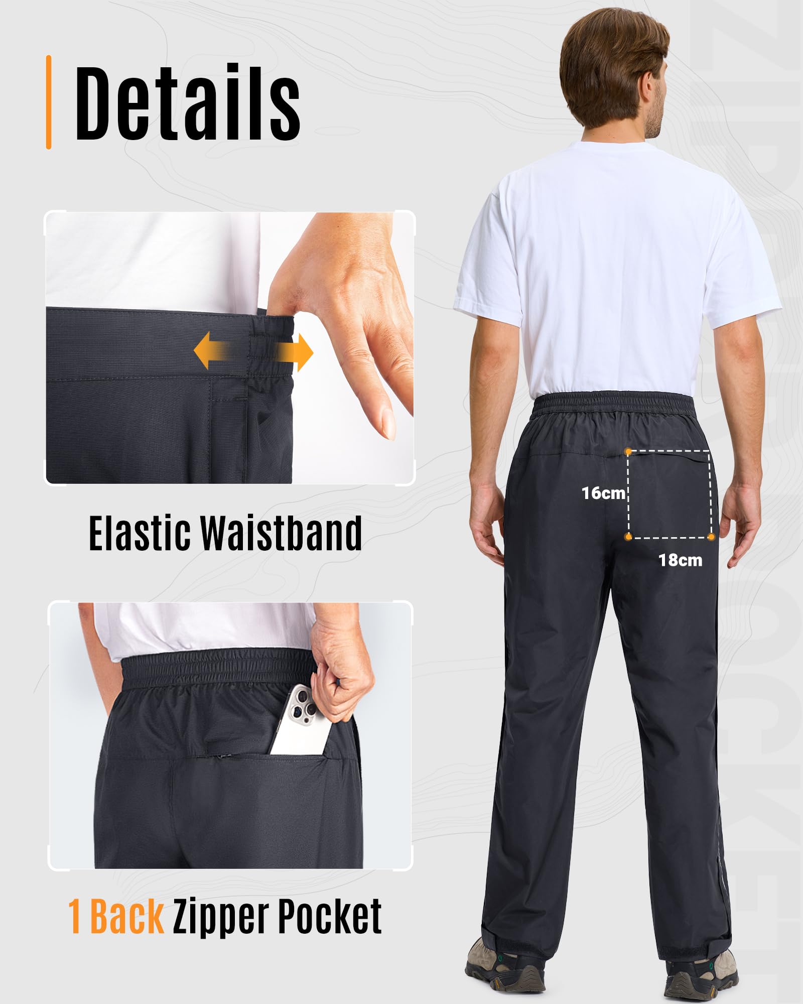 33,000ft Pantalones de lluvia para hombre, impermeables, con cremallera completa, transpirables, de 2 capas, para bicicleta, resistentes al viento, pantalones funcionales con bolsillos