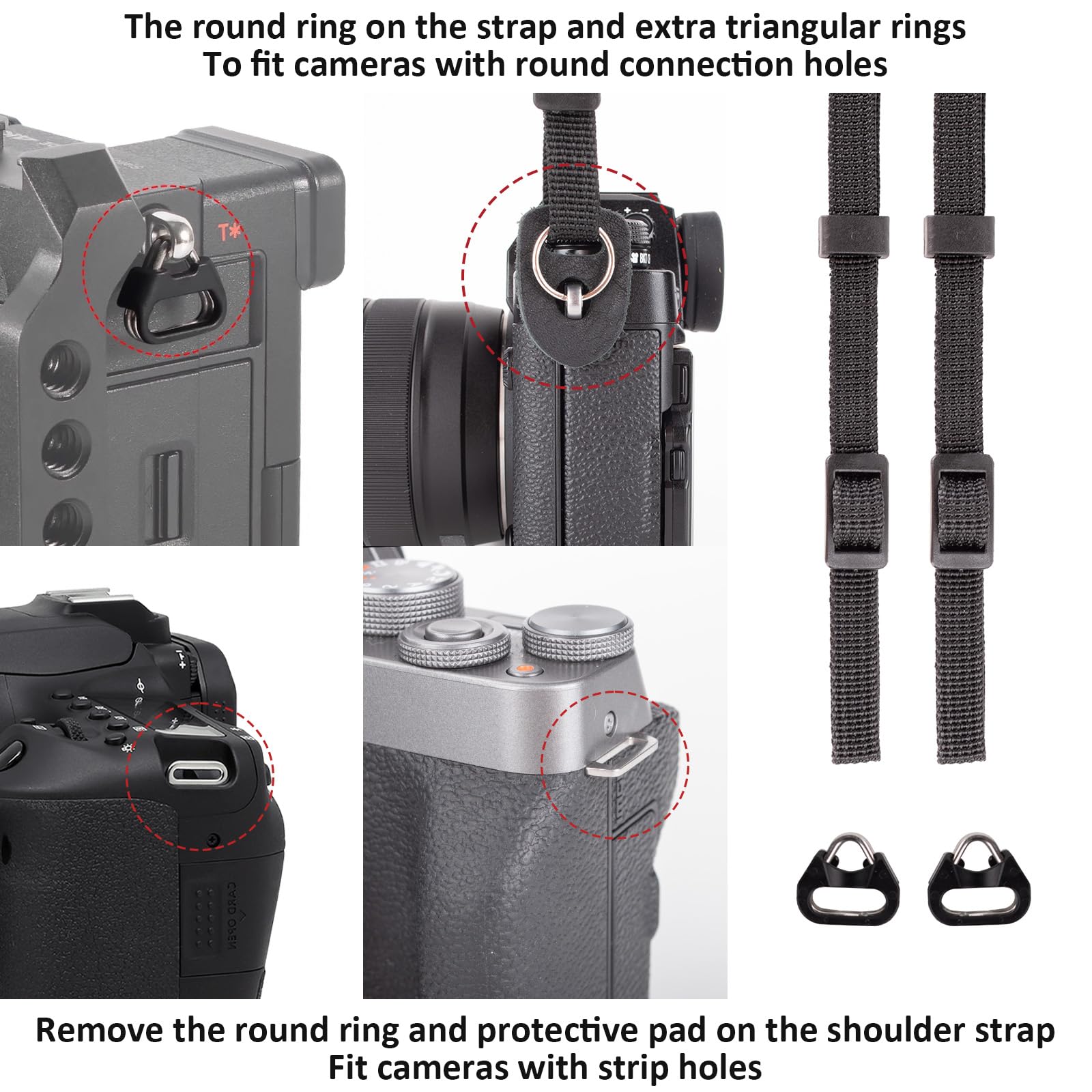 MUZIRI KINOKOO Tracolla universale per fotocamera in vera pelle con cintura in nylon - Tracolla regolabile per reflex e reflex digitali - Lunghezza da 90 cm a 140 cm - Nero