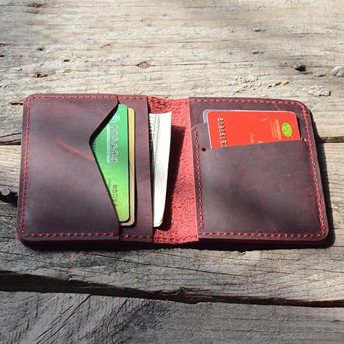 Miniatura 3 de Billetera de cuero minimalista hecha a mano para hombre, diseño de flores marrones