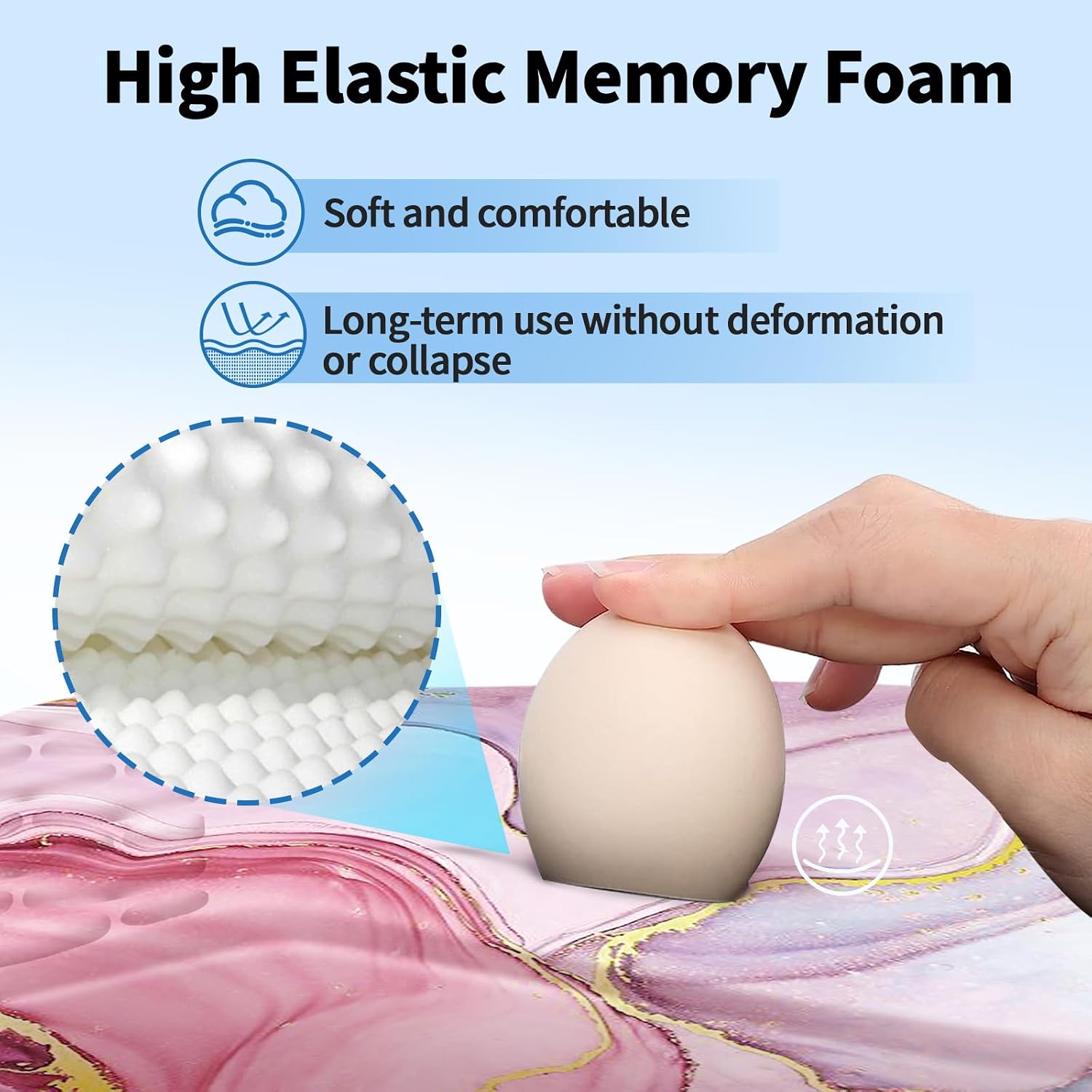 YIWEI Ergonomic Mouse Pad with Wrist Rest - Comfortable Office Mousepad with Memory Foam Wrist Support for Carpal Tunnel Relief, Mouse Pads with Non-Slip Base for Gaming and Home (Pink Marble)