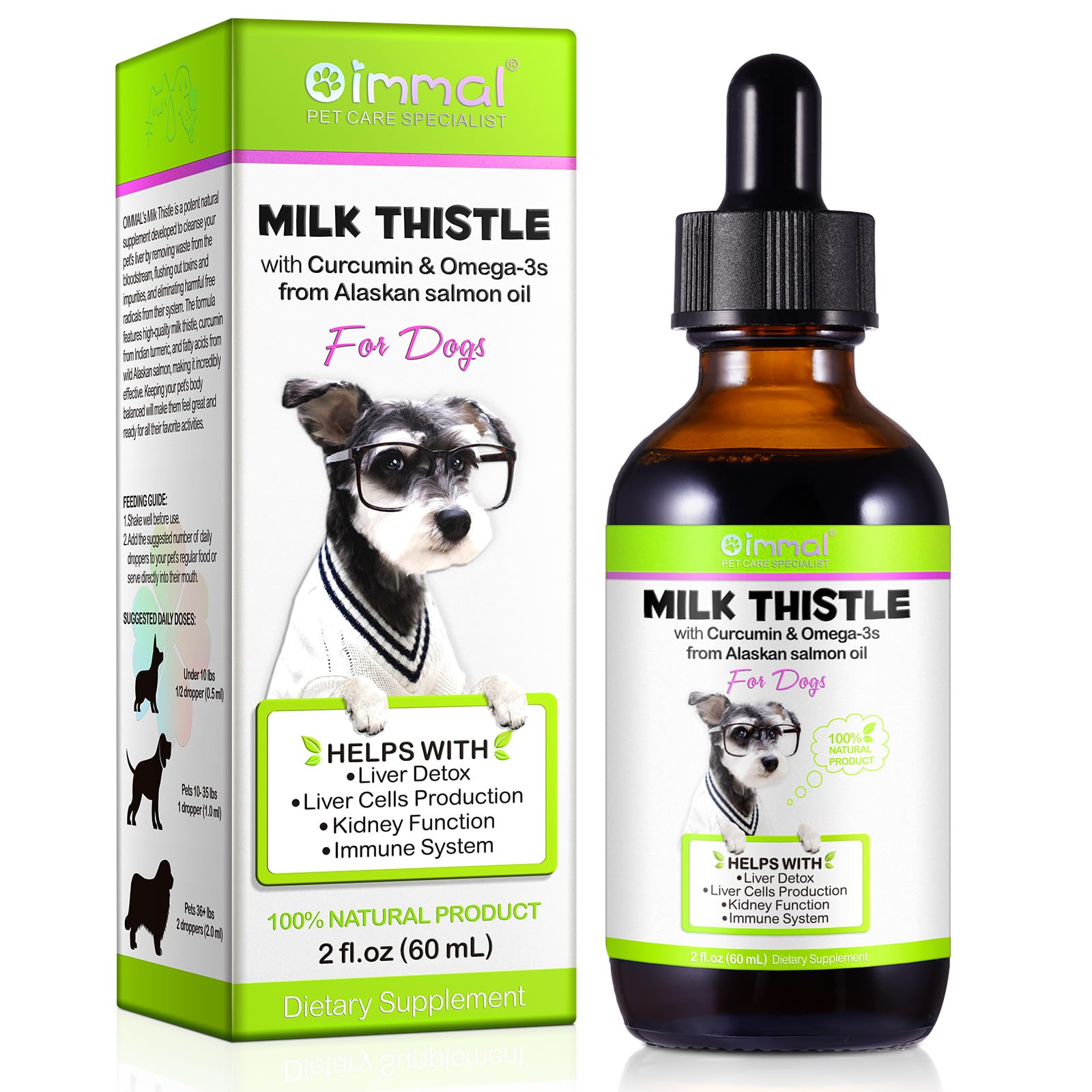 Milk Thistle for Dogs, Natural Dog Silymarin Antioxidant, Dog Supplement for Kidney Support and Liver, Pet Dietary Supplement for Immune System, Keep Balanced, 60ML