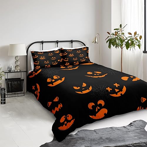 Miniatura 205 de Pumpkin Bedding Halloween Duvet Cover Set Funny Evil Pumpkin Pattern Design Black Halloween Bedding Set Queen 1 Duvet Cover 2 Pillowcases