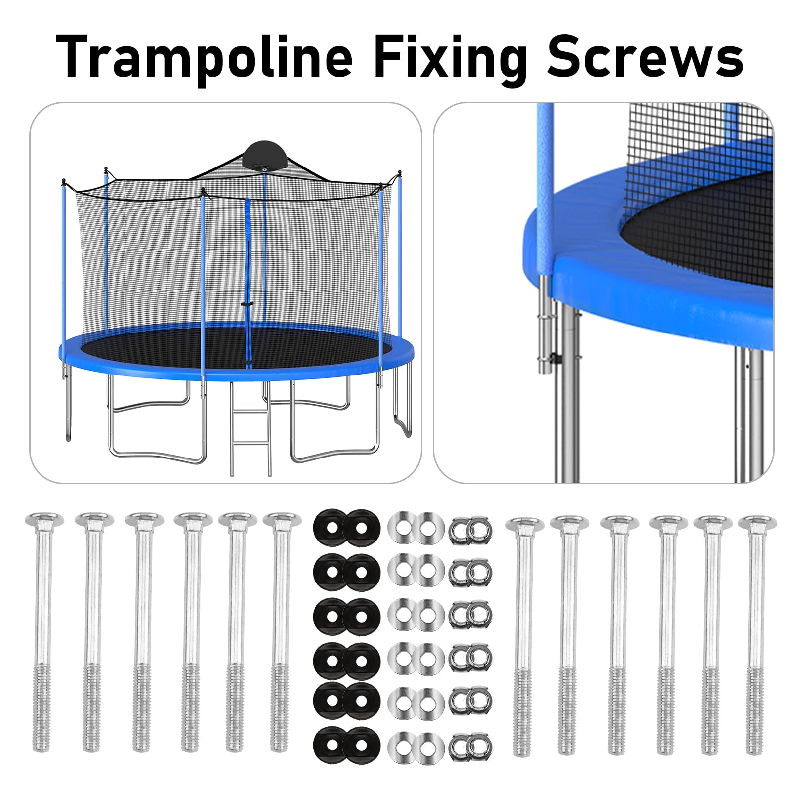 Lot de 12 Vis Trampoline avec Écrous Rondelles et Capuchons, Accessoires Trampoline pour Fixation Sécurisée, Pièces Détachées Résistantes pour Trampoline de Jardin et Extérieur