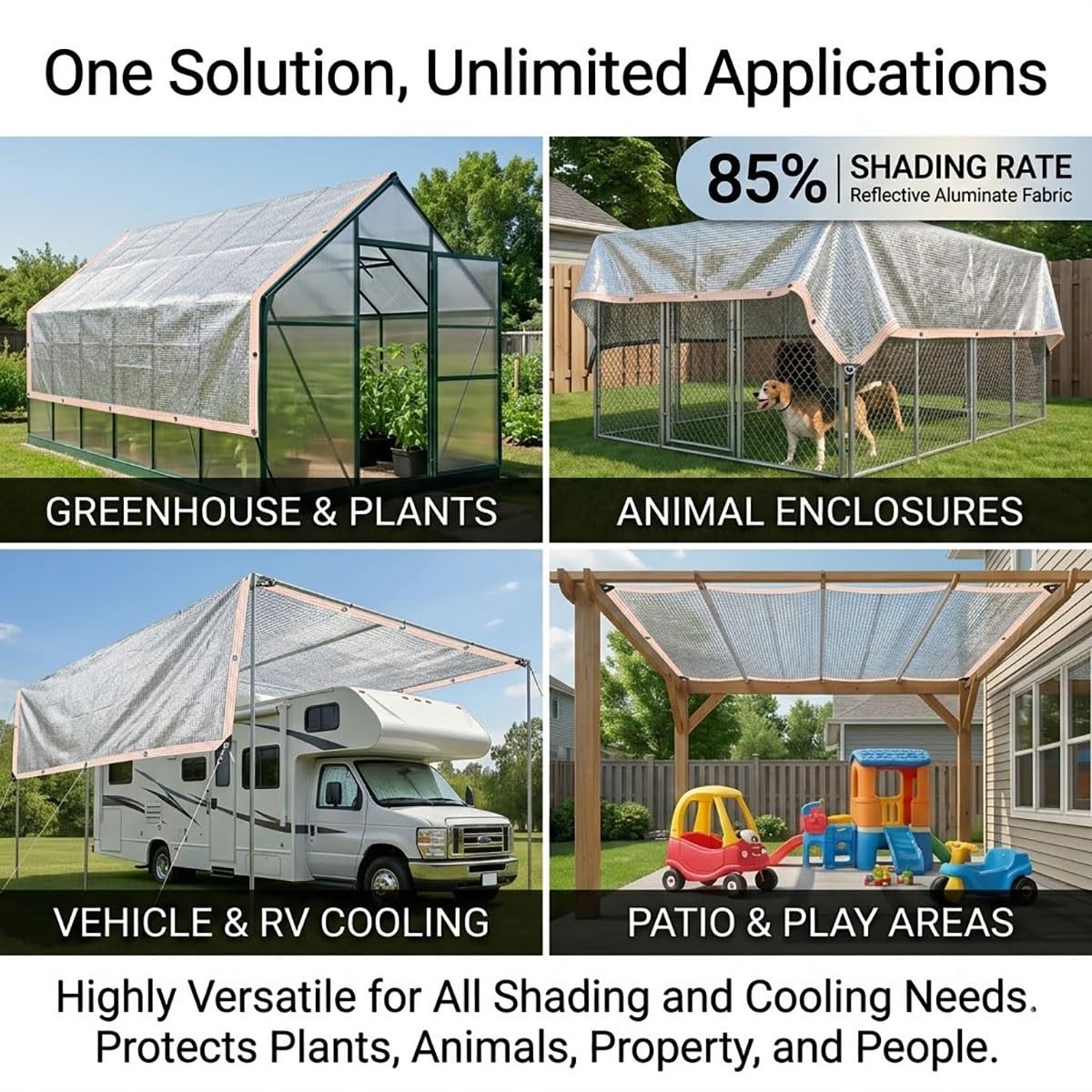 Telo riflettente in alluminio e tessuto 80% UV, con occhielli per auto, giardini, terrazze, uso esterno (1 x 9 m), leggero, versatile