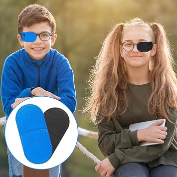12Pcs Eye Patches for Glasses, Reusable Non-Woven Fabric Eye Patch Medical for Adult Kids Left Right Eye, Eyepatch for Glasses Treat Lazy Eye Amblyopia Strabismus for Left & Right Eyes (Black&Blue)