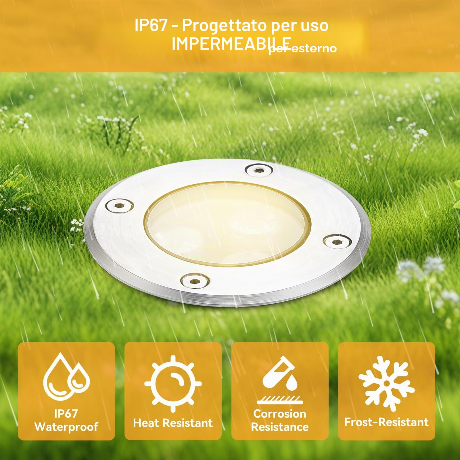 4 Faretti da Pavimento, Dailyart Faretto da Pavimento da Incasso 3W 230V AC IP65 270lm Faretti a Incasso LED da Segnapasso esterno lampada da terra, acciaio inox rotondo caldo Bianco