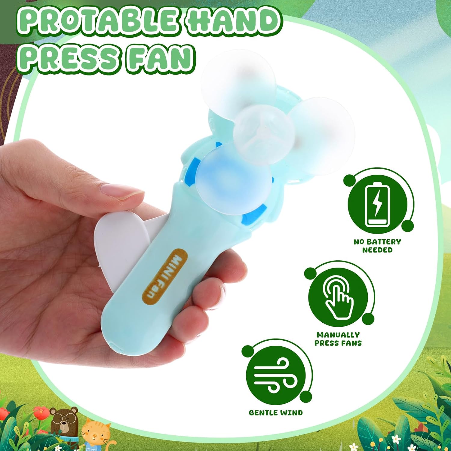 36 Pcs Mini Plastic Handheld Portable Fan Small Cute Cartoon Animal Summer Party Favors for Summer Outdoor Cooling Gifts