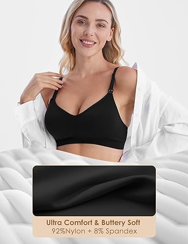 Miniatura 4 de HOFISH Sujetadores de lactancia materna para lactancia materna, paquete de 3 brasieres inalámbricos con cuello en V profundo para embarazo, con