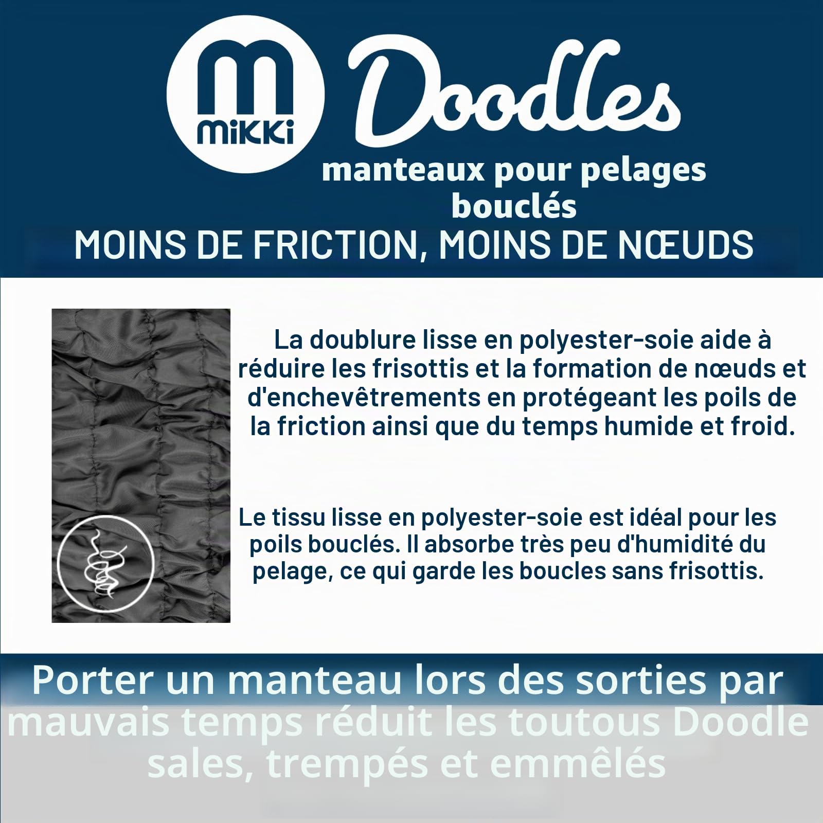 Imperméable pour Chien Mikki Doodles, imperméable, Coupe-Vent, Doublure Soyeuse, Moins de Friction Signifie Moins de nœuds et d'enchevêtrements, Taille M
