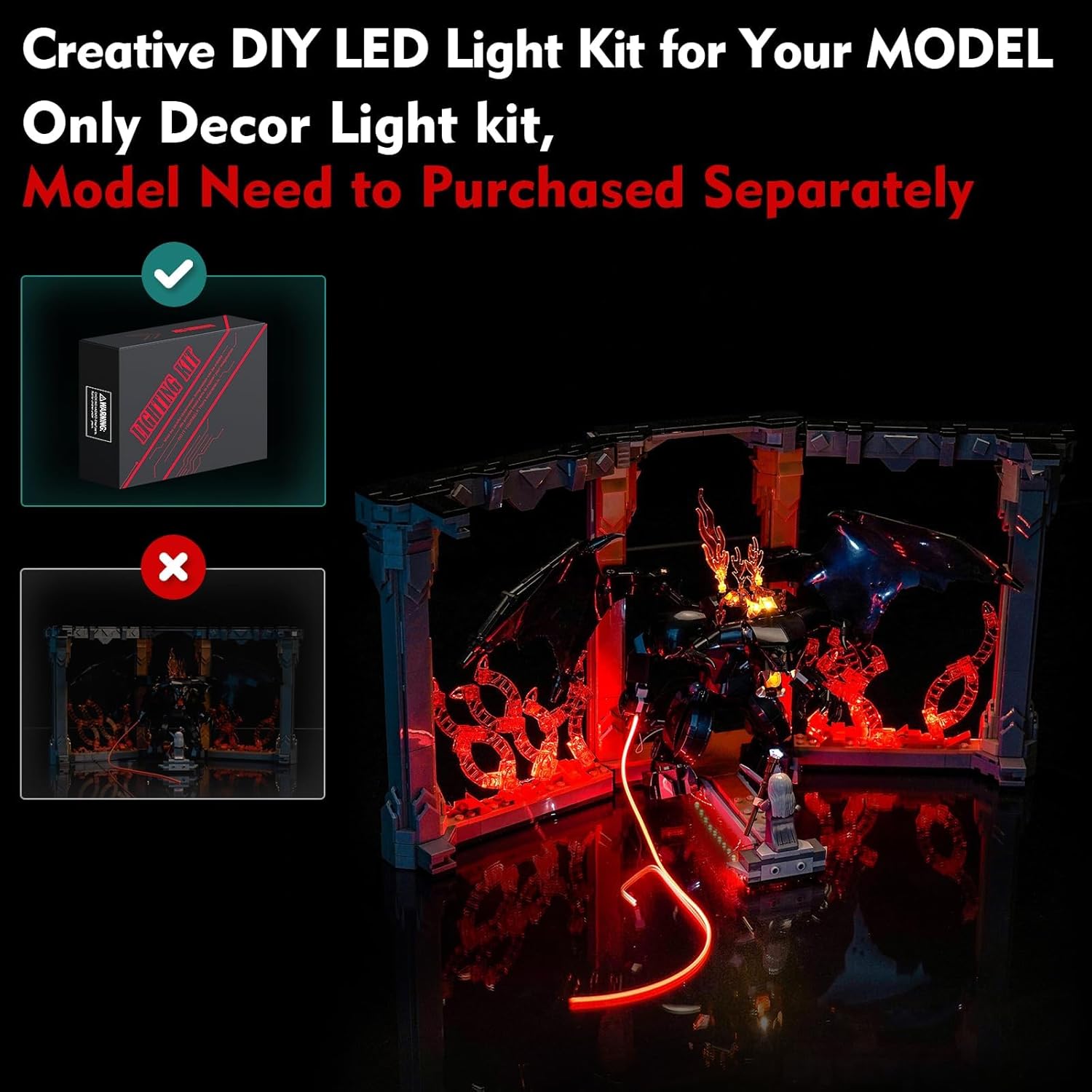 Light kit Compatible with Lego 10367 Balrog Book Nook - No Model Only Light, LED Lighting Accessories Compatible with Lego Inferno Bookshelf Decor (Standard Version)