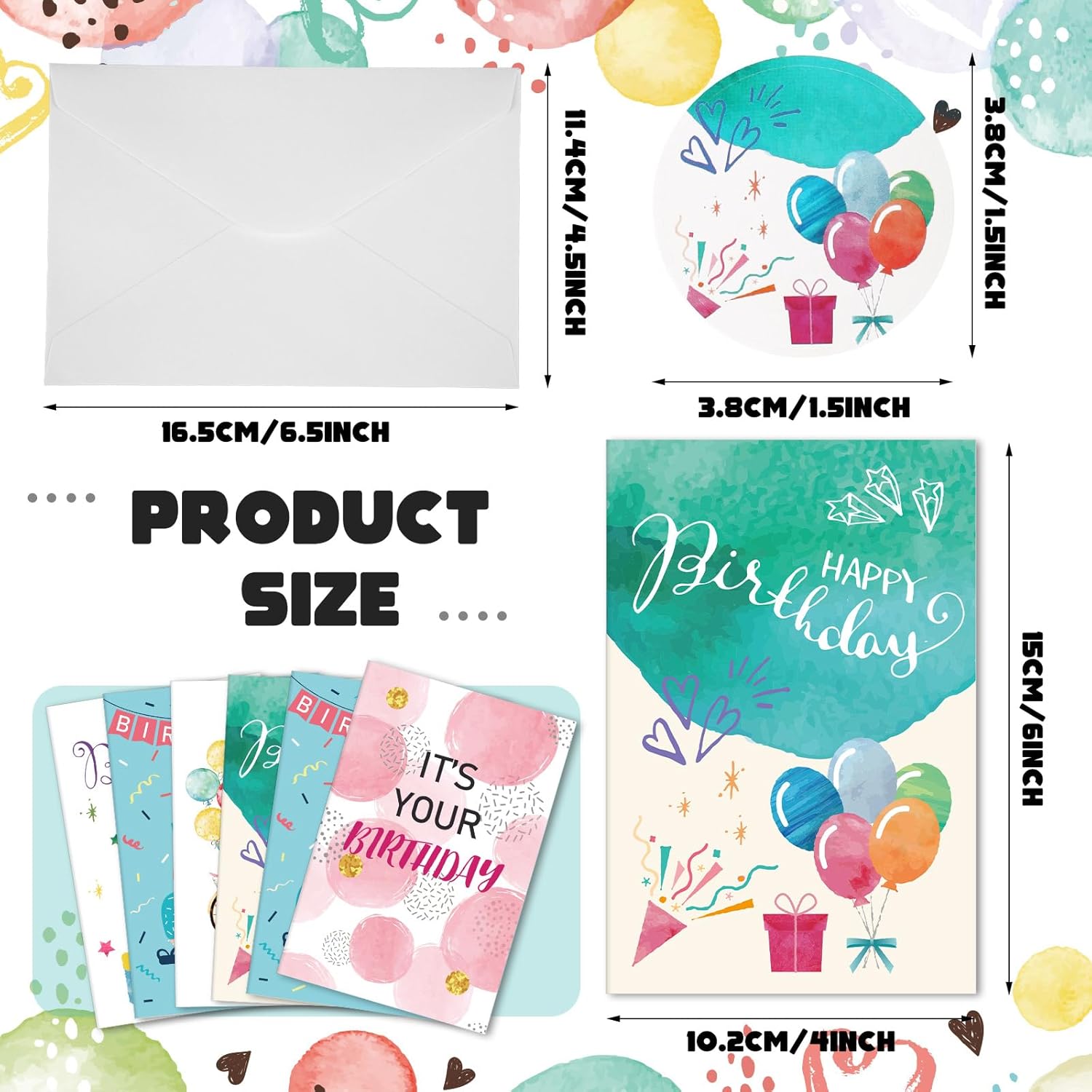 Harloon 200 Pack Happy Birthday Card Assorted Bulk with Blank Envelopes and Stickers 4 x 6 Inches Greeting Blank Happy Birthday Cards for Men Women Adults Kids, 20 Styles(Colorful Style) - Image 2