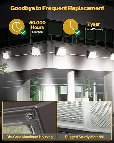 Miniatura 6 de Sunco Lighting Paquete de 6 luces LED de pared de 16200 lúmenes, del atardecer al amanecer con sensor de fotocélula, 120 W, iluminación de