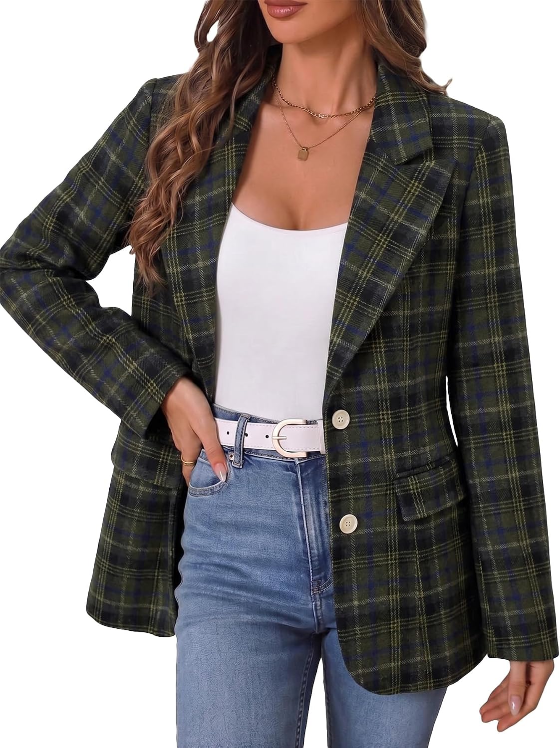 Mina Self 2026 Fall Women's Flannel Plaid Blazer Jacket Business Casual