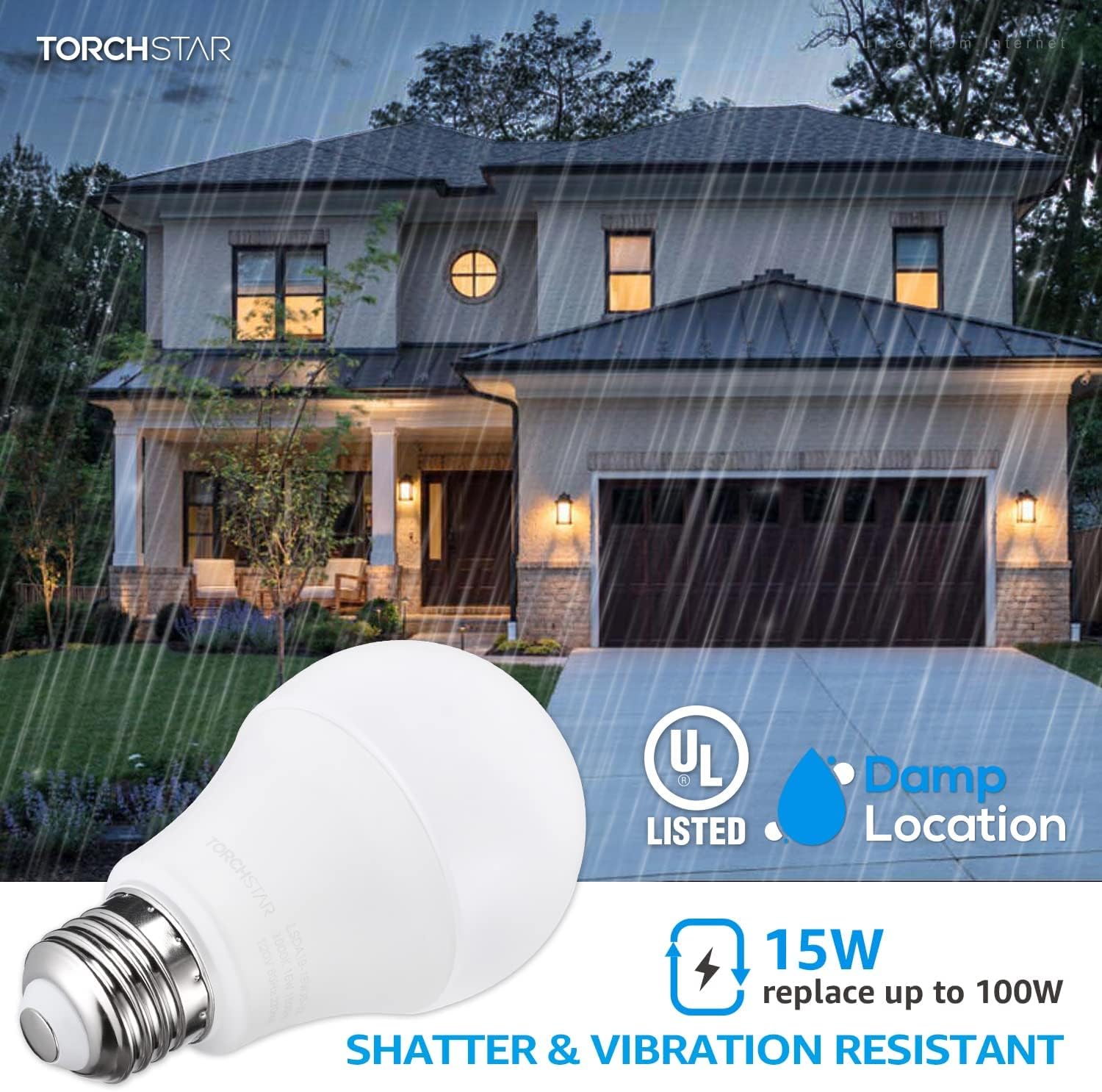 TORCHSTAR Universal Garage Door Opener LED Light Bulb, 100W Equivalent, 1500LM Ultra Bright, Minimize Interference with Remotes, UL Listed A19 Bulbs, 120V 15W, E26 Base, 3000K Warm White, Pack of 2