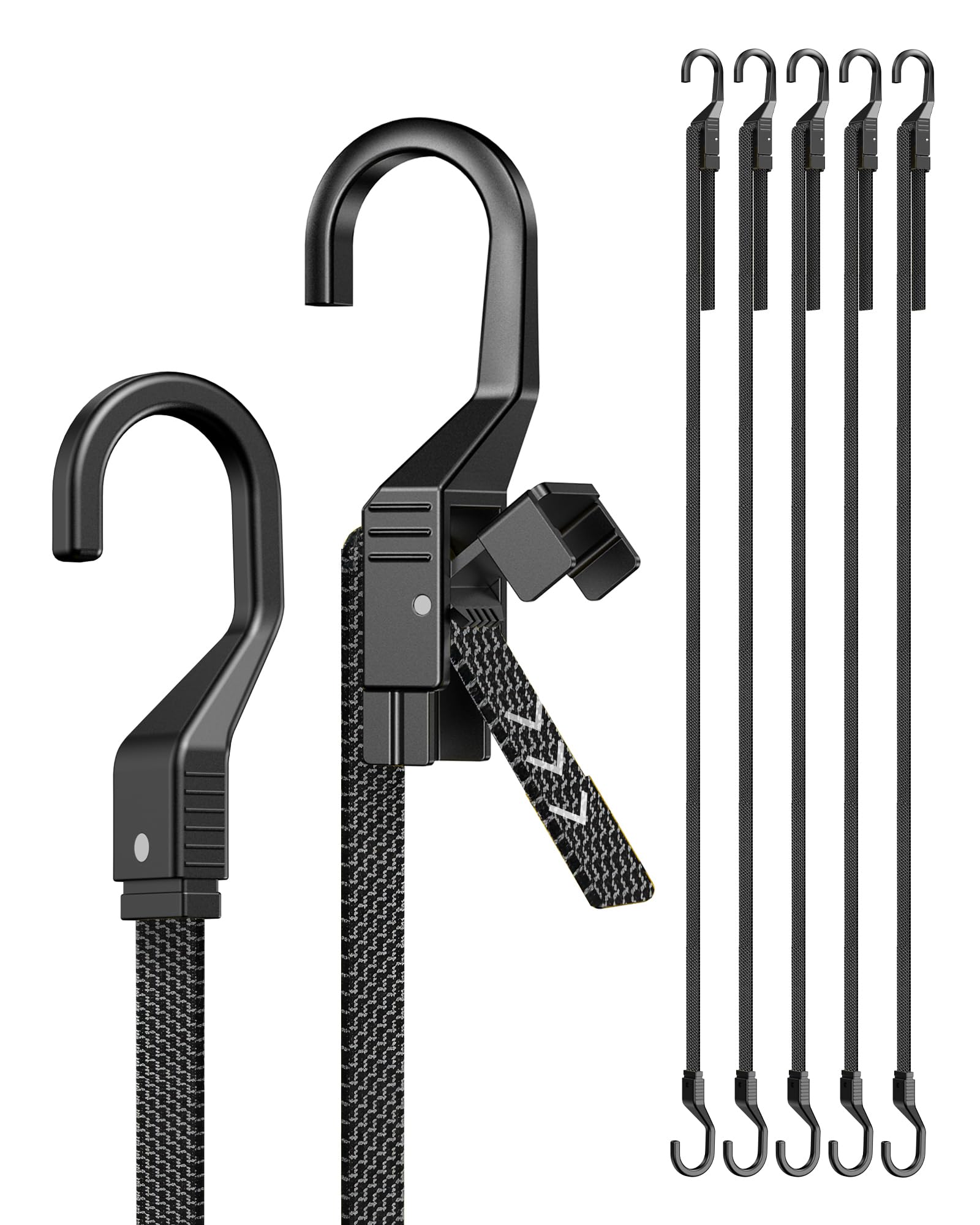 48" Flat Adjustable Bungee Cords with Hooks, 3X Faster to Adjust the Length