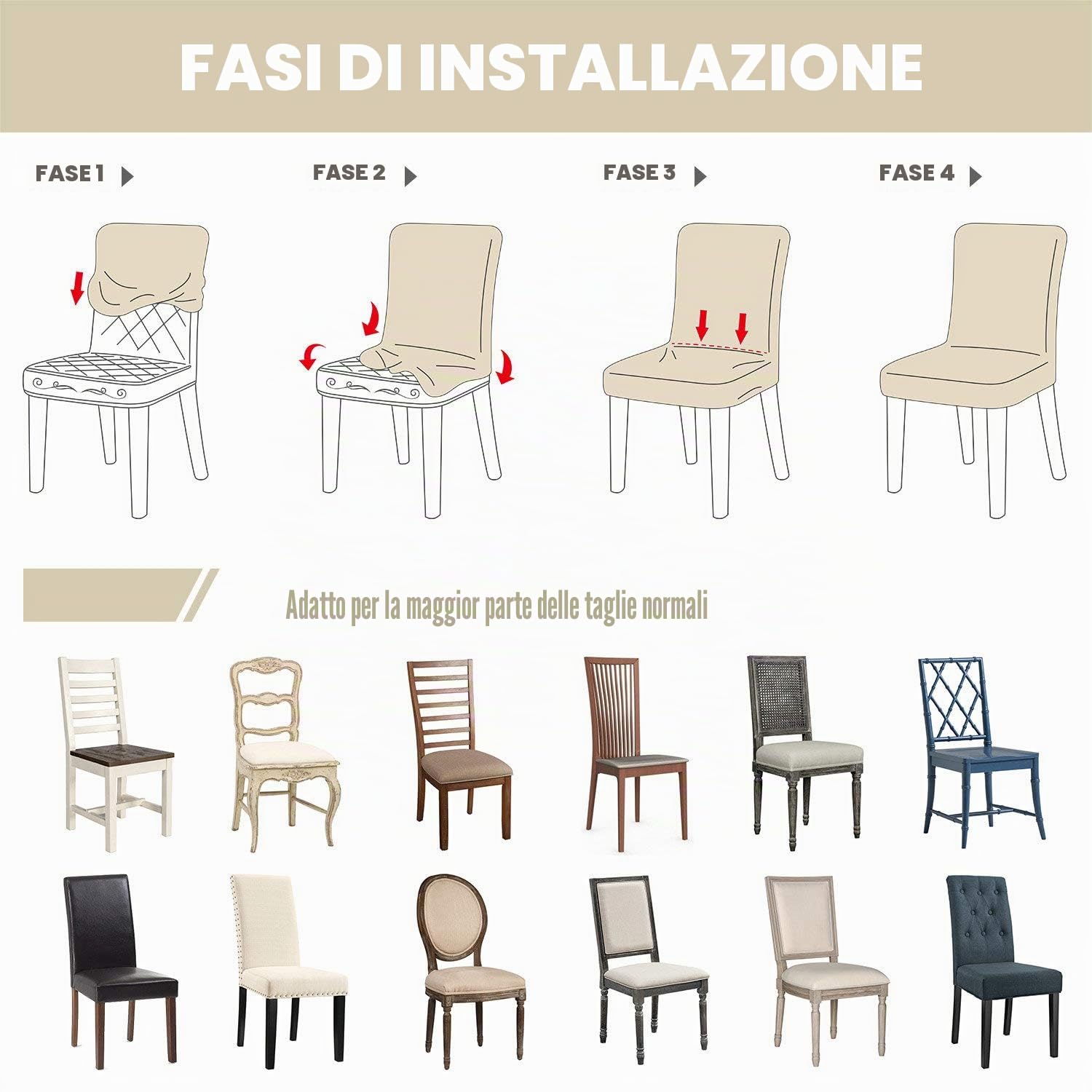 Coprisedie con Schienale Sala da Pranzo Elasticizzato Fodere Sedie Moderno Copertura Protettiva della Sedia Lavabile Rimovibile per Hotel Ristorante Festa di Nozze 4 Pezzi (Crema)
