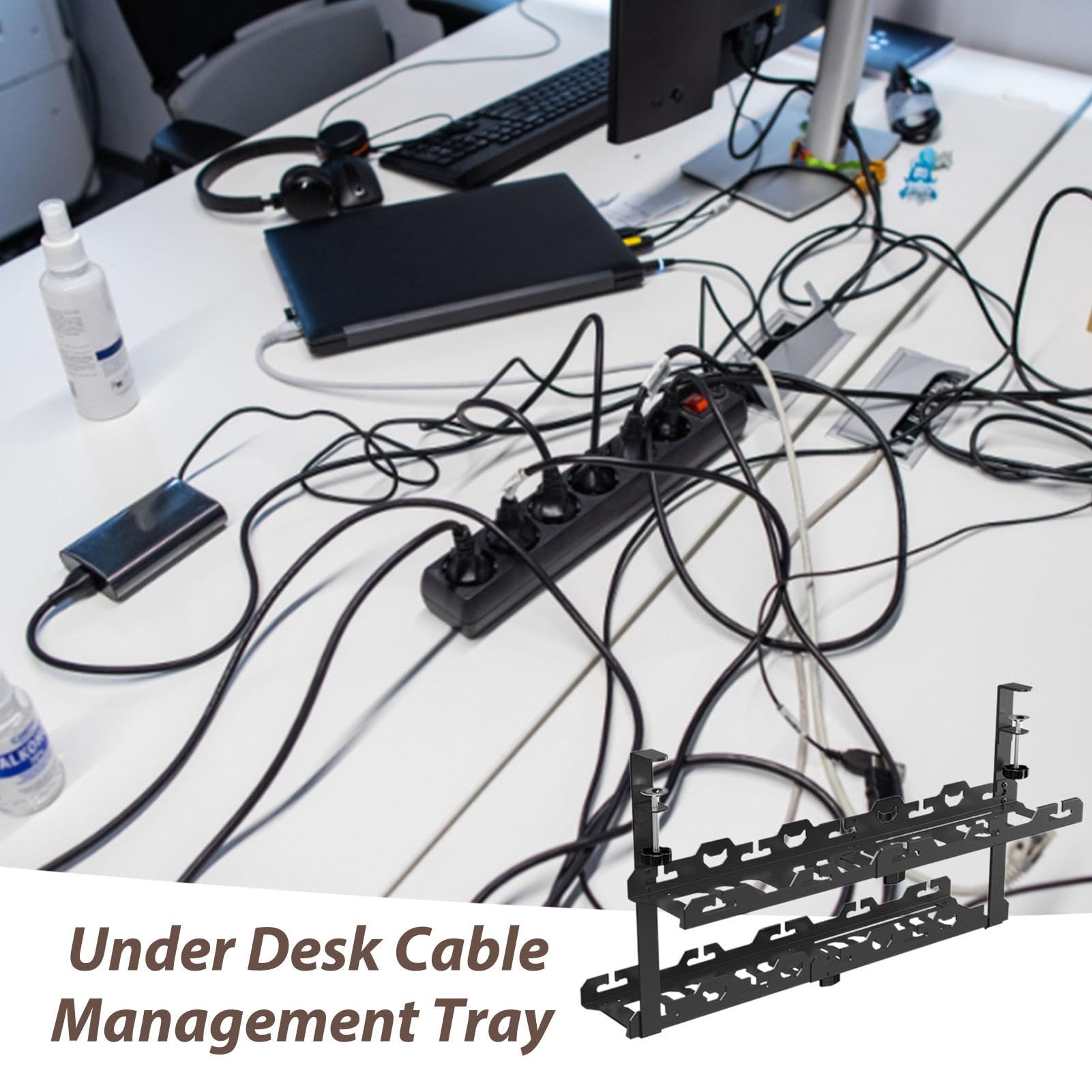 Bandeja de gestión de Cables para Debajo del Escritorio, Cesta de gestión | de Cables sin Taladro, Estante para Cables, gestión de Cables Debajo del Escritorio para Cables, gestión de