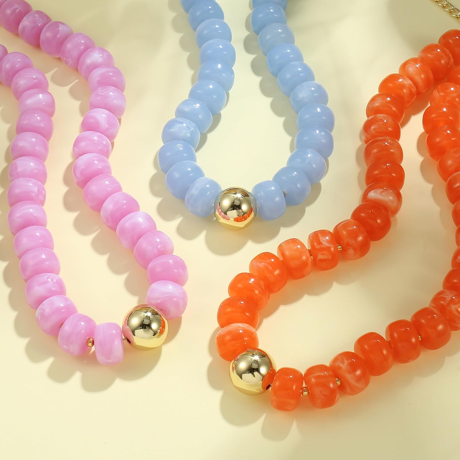 Badu Colorful Chunky Beaded Choker Necklace, Acrylic Colorful Bead Statement Necklaces, Adjustable Summer Beach Jewelry Gift for Women