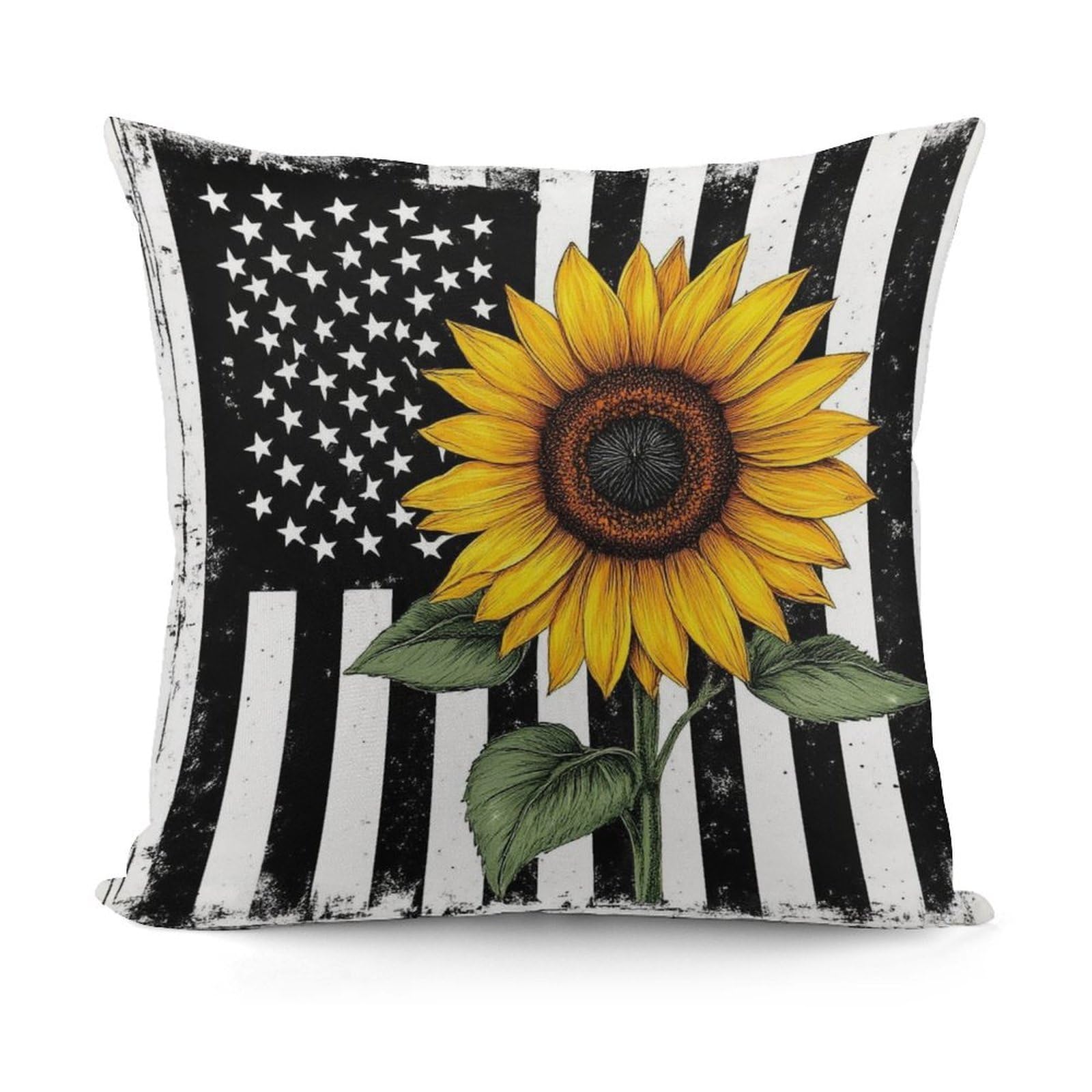 Smazdfxx Picture(601) Fashion Softffy Pattern Decorative Black And White American Flag Sunflower Art Pillow Covers For Sofa, Couch, Living Room