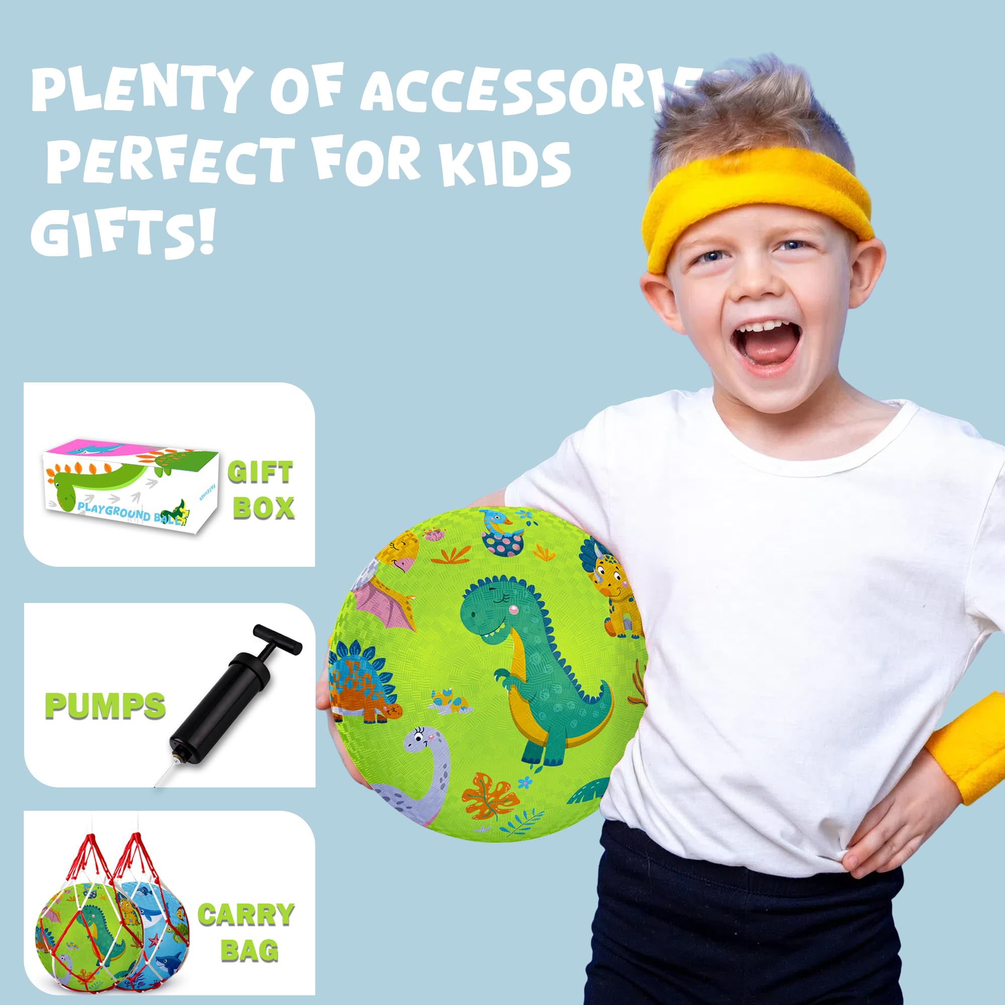 Juego de 2 bolas de kickball de dibujos animados, bolas de juego para niños de 8.5 pulgadas, bolas rebotantes para niños a partir de 3 años, pelotas de dodgets, incluye bomba y bolsa de 5