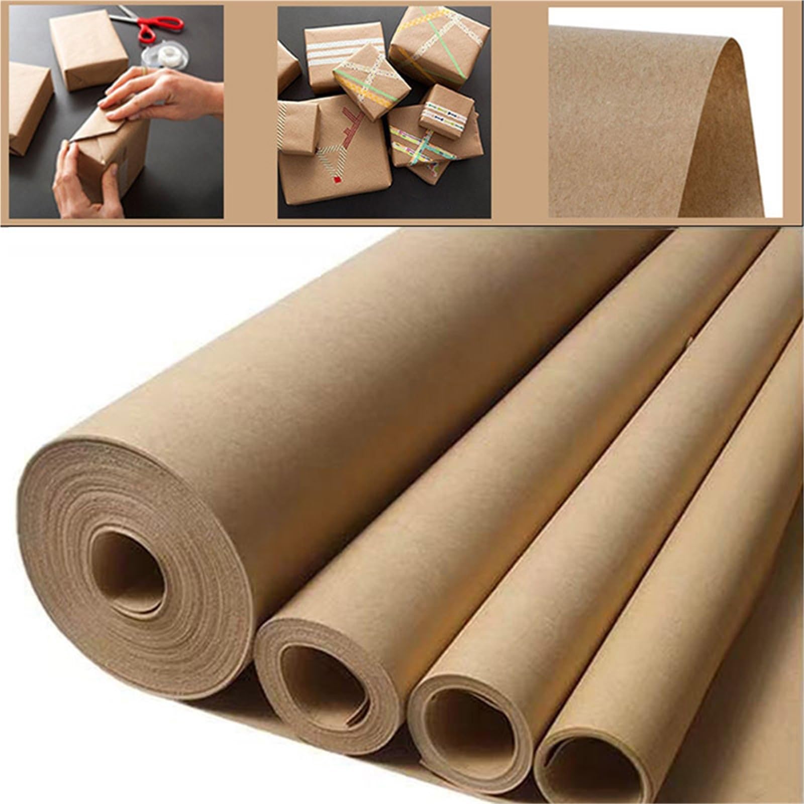 Geschenkpapier 10/50M Brown Kraft Paper Packaging, Gift Wrapping Moving Packing Roll For Painting(50mx45cm)