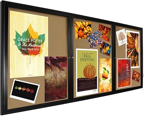 Miniatura 4 de Tablero de anuncios de corcho cerrado, 8 x 4 pies, tres puertas, 96 x 48 pulgadas, corcho interior con soporte de barra en Z para montaje en pared,