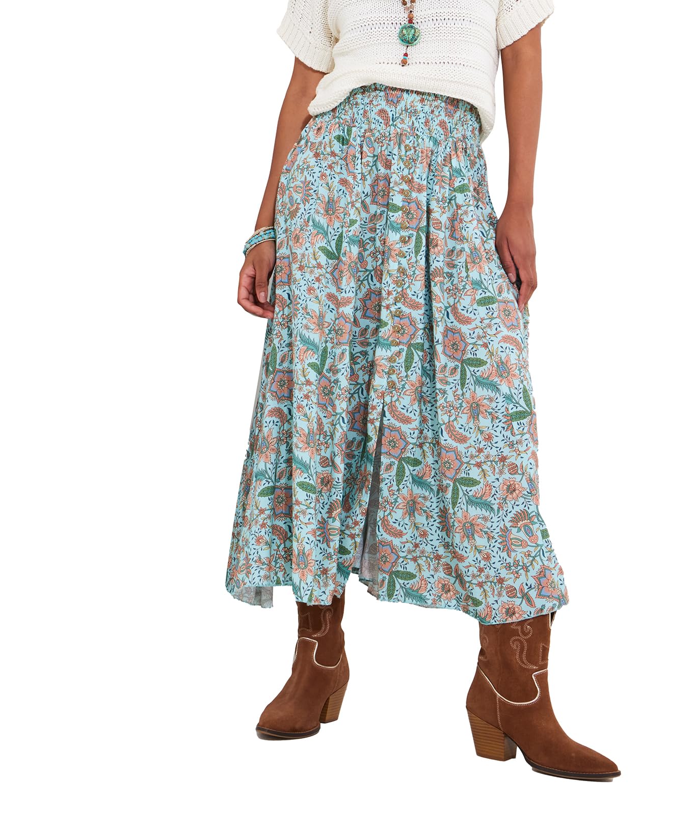Joe Browns Women's Floral Shirred Waist Maxi Skirt in Blue | Size: 18