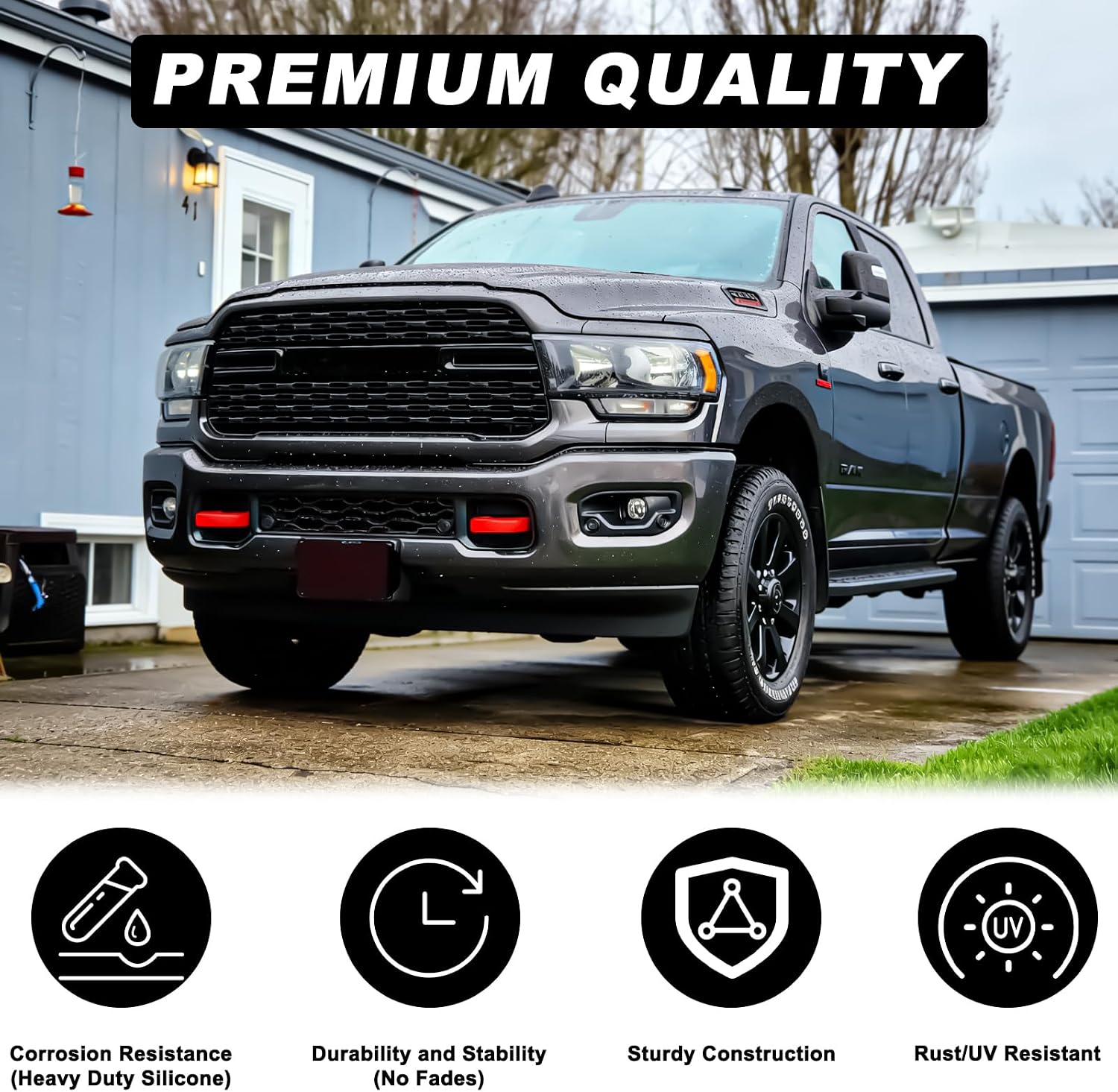 MuHize Front Tow Hooks Covers Hitch Hooks Compatible with RAM 1500 Accessories 2019-2026 (Not Fit for RAM 1500 Classic,Warlock,RAM 2500,RAM 3500)
