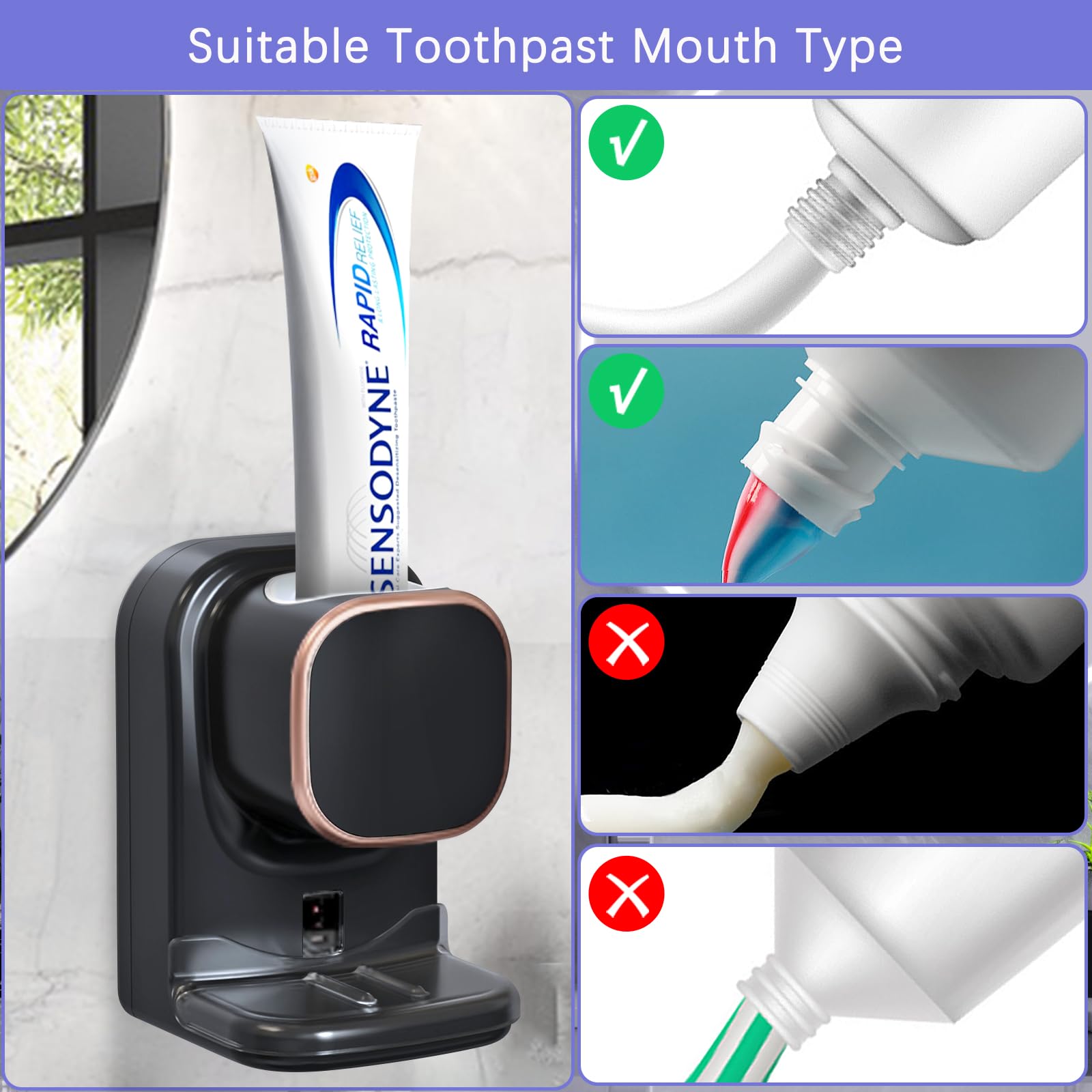 Distributeur Automatique de Dentifrice électrique Mural pour Enfants et Adultes, Distributeur de Dentifrice pour Salle de Bain (Noir)