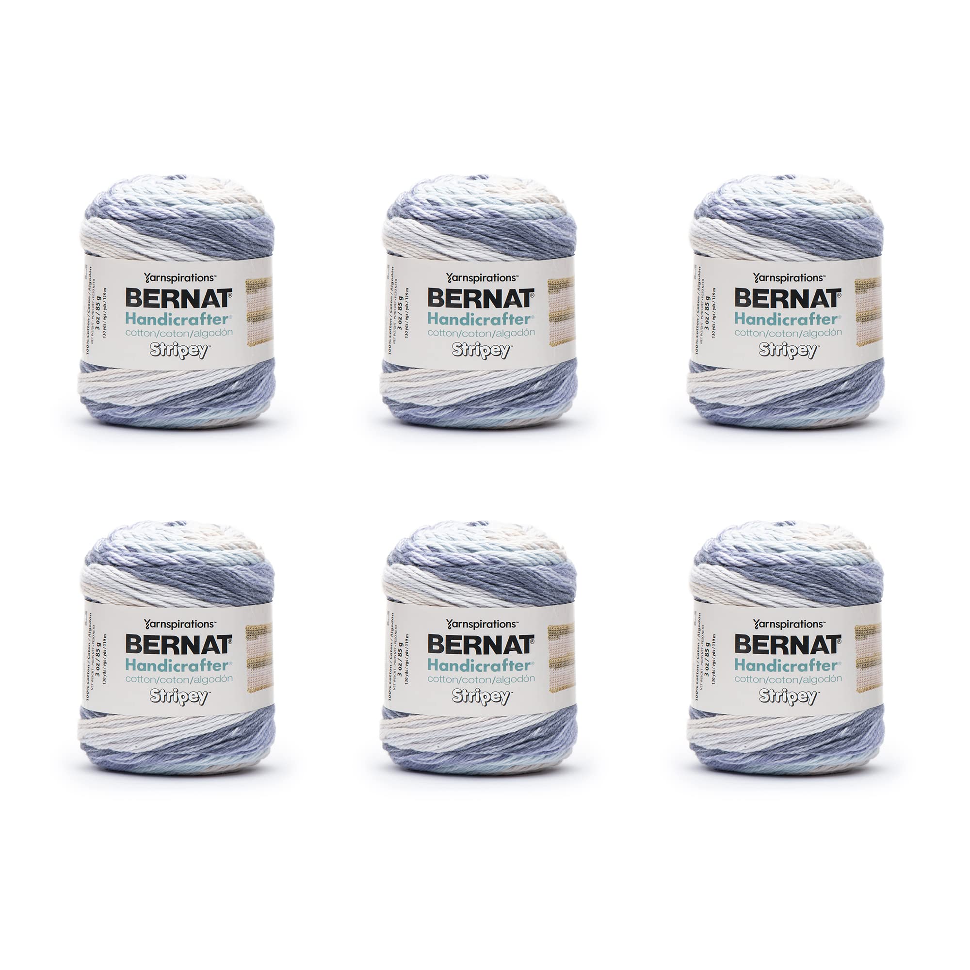 Fil Bernat Handicrafter Denim en lot de 6 pelotes de coton à rayures