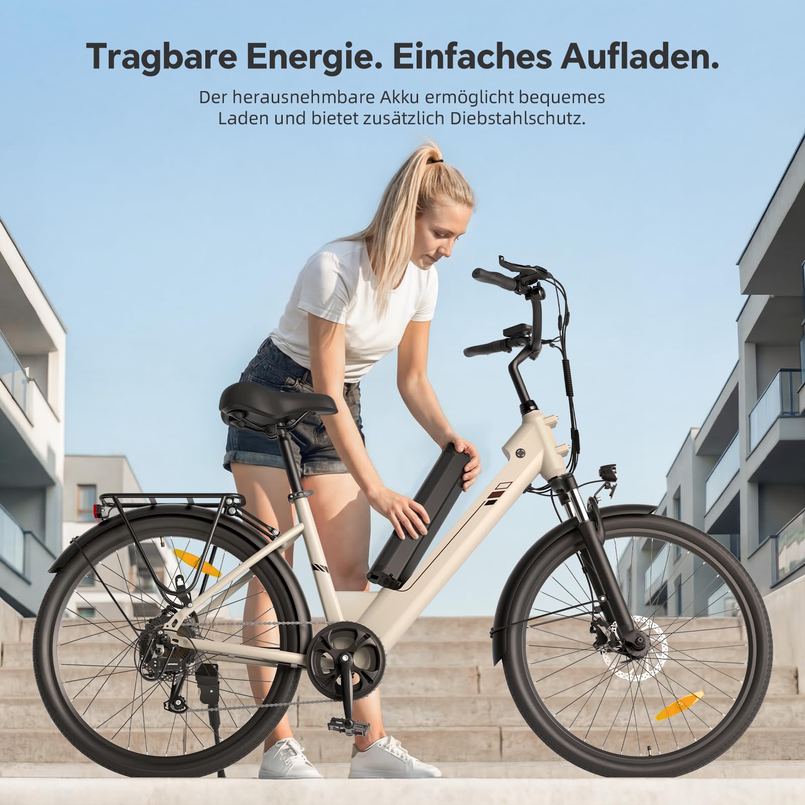 Touroll E-Bike für Erwachsene, 26" City Trekkingrad mit Hydraulischen Scheibenbremsen, 250W Motor, 100km Reichweite, 36V 15,6Ah Akku,7 Gänge, Pedelec E-Citybike für Damen Herren