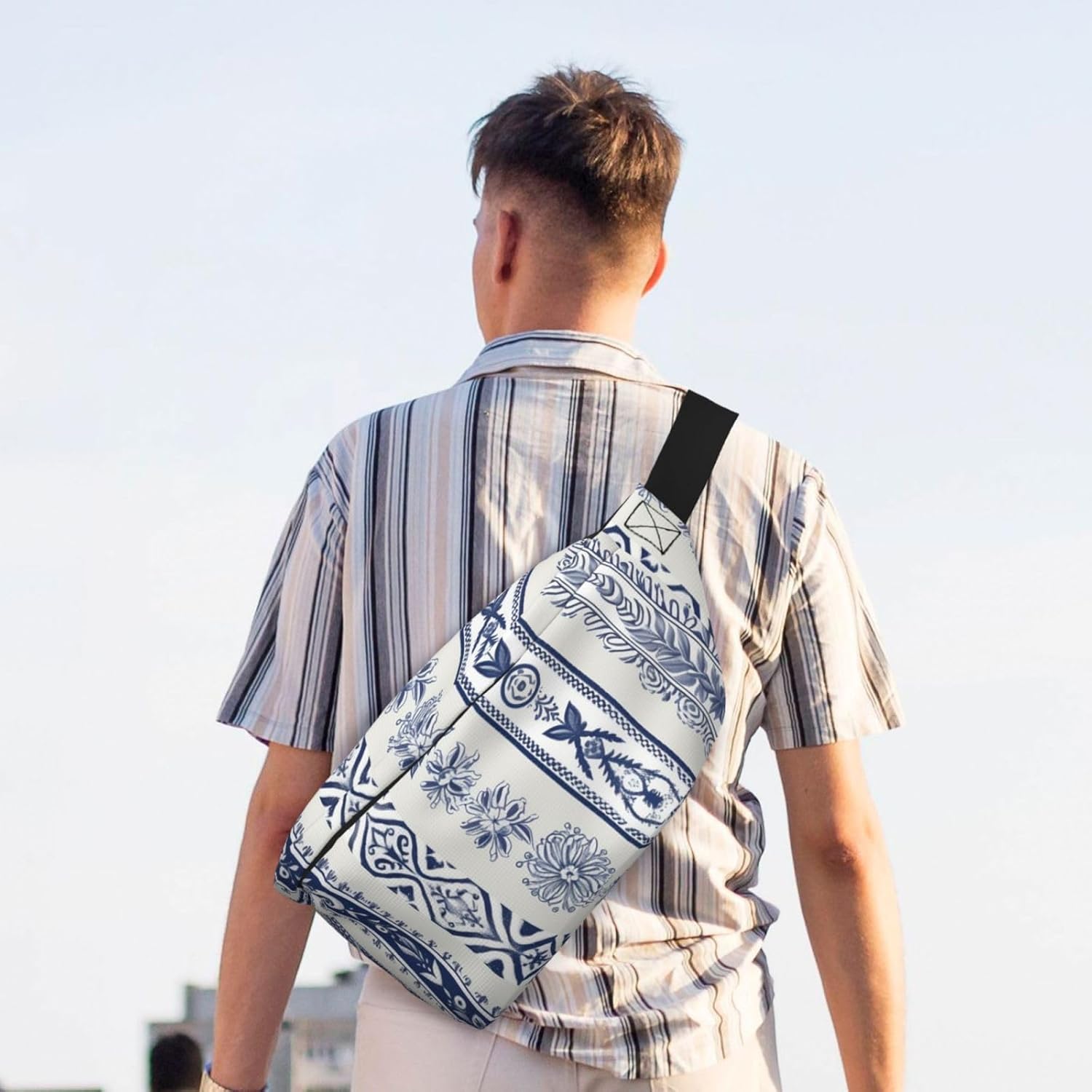 Fanny Pack for Men Women Set of Blue Embroidery Belt Bag with Adjustable Strap Fashion Waist Bag Waist Pack for Travel