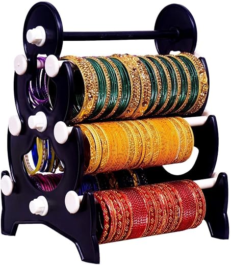 Syraa Premium Plastic Bangle Stand for Women – 6 Row White &amp; Black Detachable Bangle Organizer for Wardrobe | Stylish Jewe...