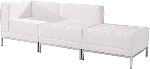Flash Furniture HERCULES Imagination Series - Juego de sillas y otomanas (3 piezas, piel), color blanco