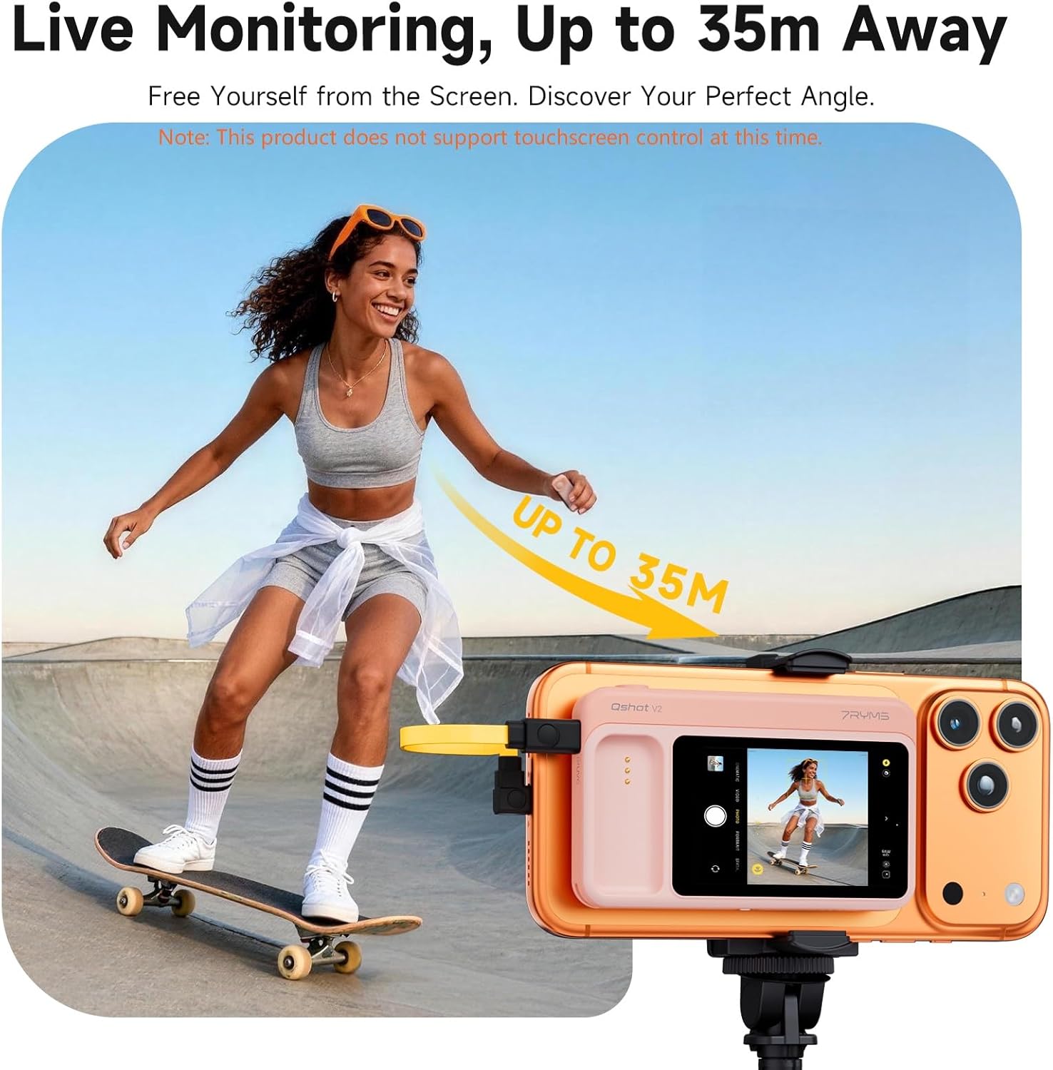 7RYMS Qshot V2 Wired Selfie Monitor Screen for Android/iPhone17/16, Magnetic Back Phone Monitor with 4K/60fps, Remote Control, Built-in Speaker, 1/4” Mount, Phone Vlog Monitor for TikTok YouTube(Pink)