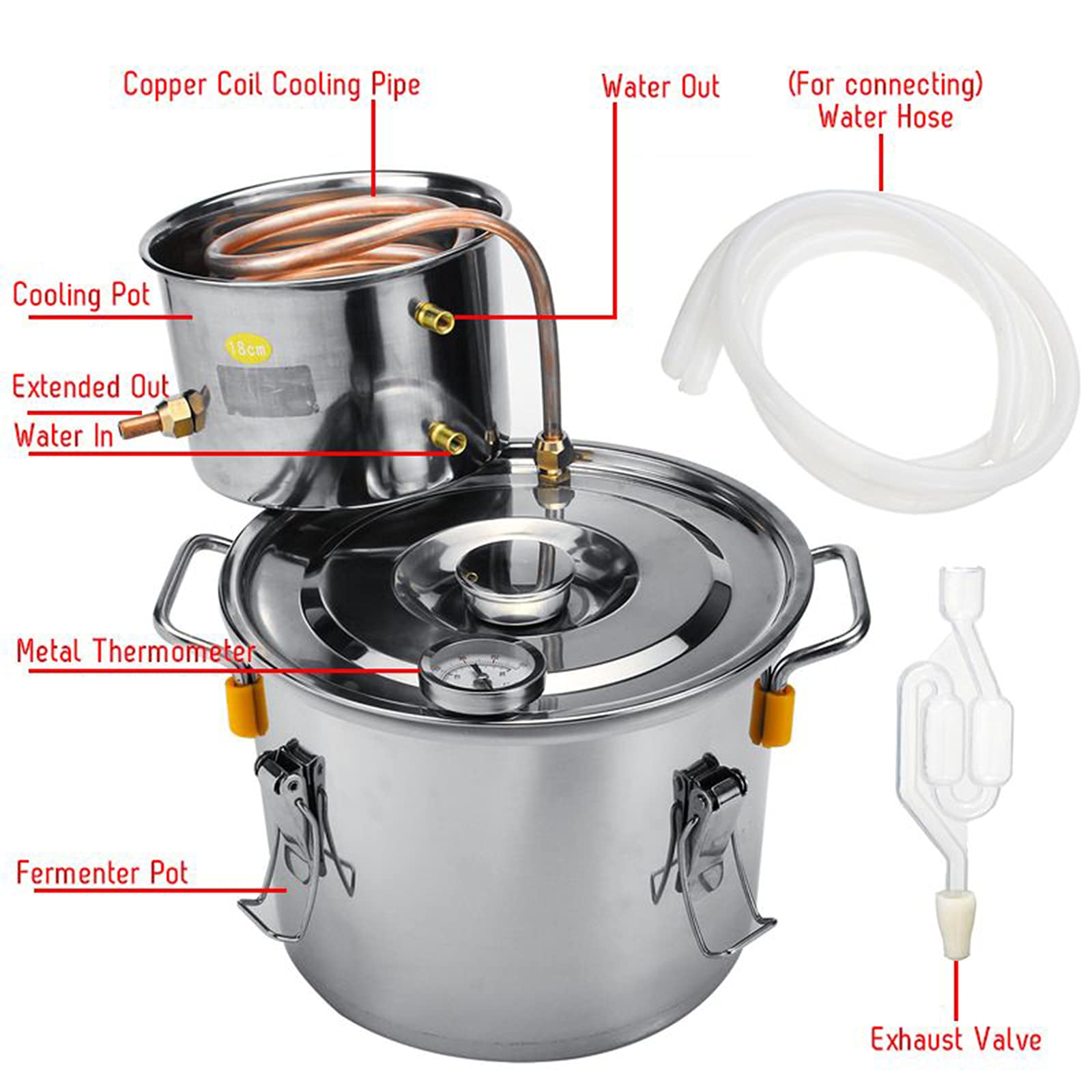 6/8/12/22 / 35L Moonshine Todavía Destilador De Alcohol De Agua, Acero Inoxidable Caldera De Licores Con Tubo De Cobre Y Termómetro Kit De Elaboración De Aceite Esencial De Vino De Agua De Whisky,6L
