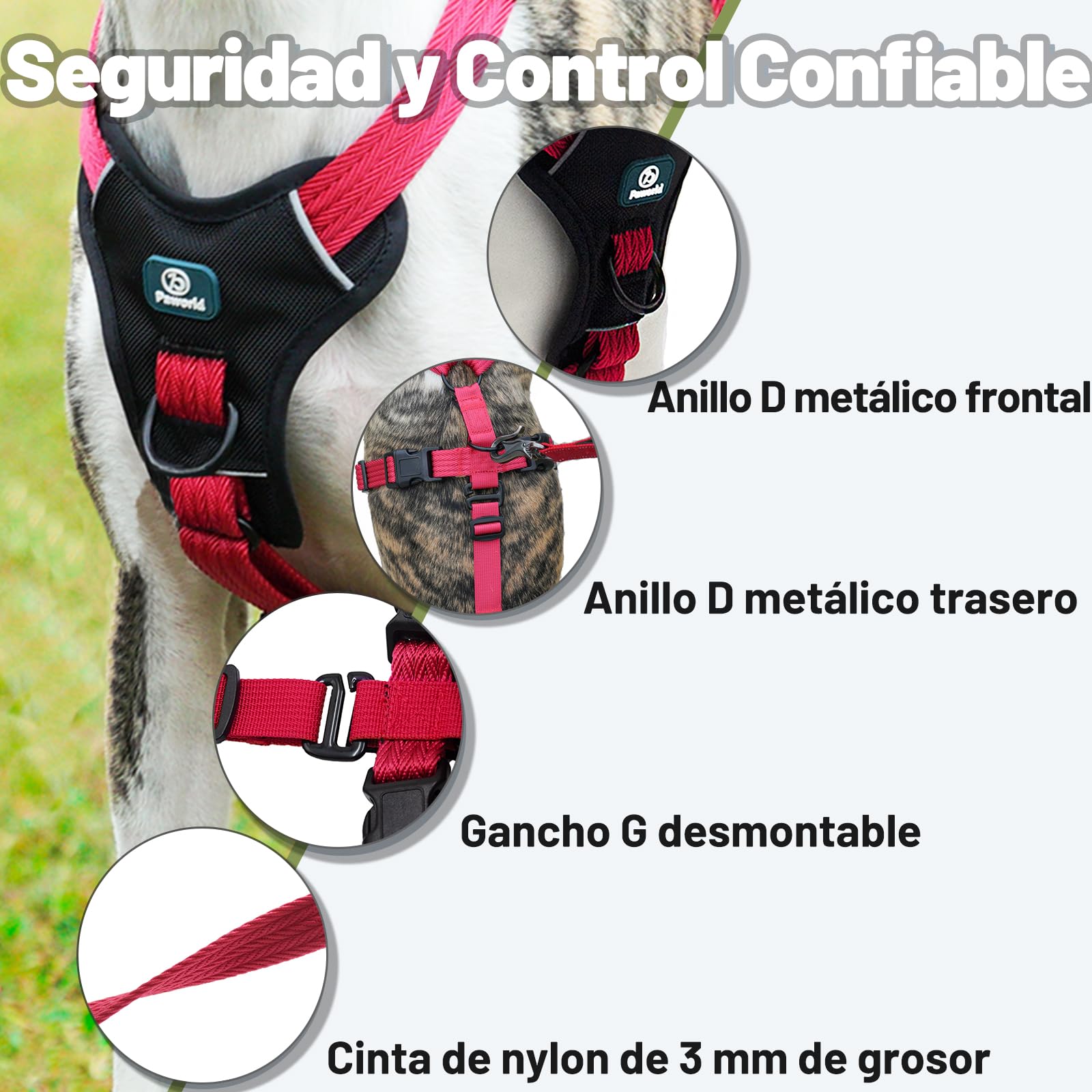 Arnes Antiescape Perro, Arnes Antitirones Perro, Arnes Perro Pequeño, Ajustable, Duradero, Transpirable, Sin Estrangulamiento, Entrenamiento y Paseo al Aire Libre (Rojo Rosa, S)