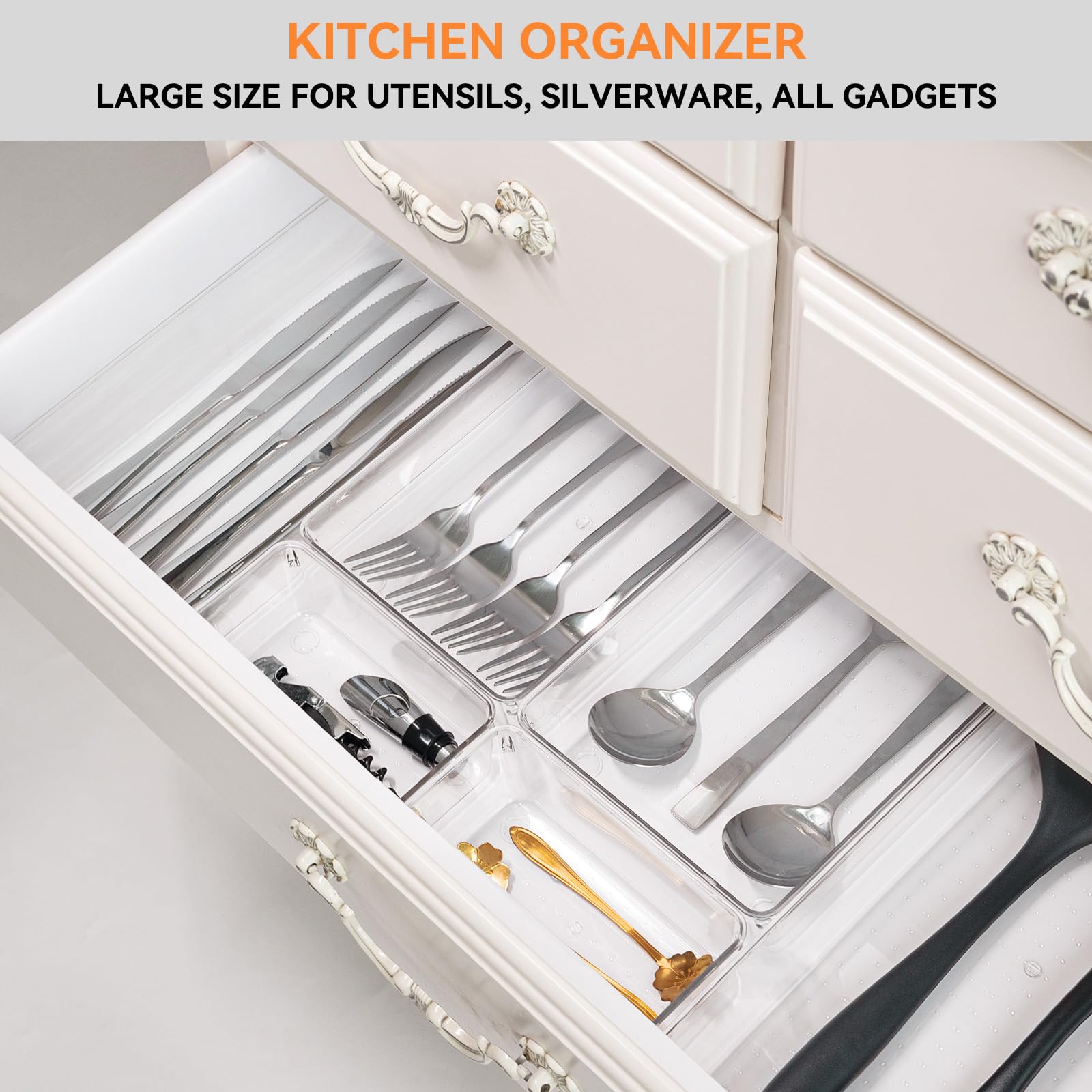 Criusia Große transparente Kunststoff-Schubladen-Organizer-Tabletts – 3 Größen, BPA-frei, Acryl, Badezimmer-Schubladenorganisation, Aufbewahrungsbehälter, rutschfeste Schubladenteiler für Küche, Haushalt & Wohnen