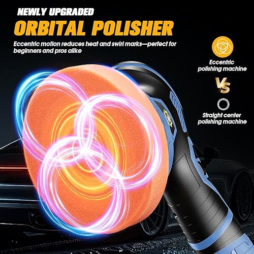 Miniatura 6 de Kit de pulidor y pulidor de coche inalámbrico de 5 pulgadas 2 baterías de 2000 mAh 12 V y 18 accesorios Diseño orbital de 6 velocidades, pantalla