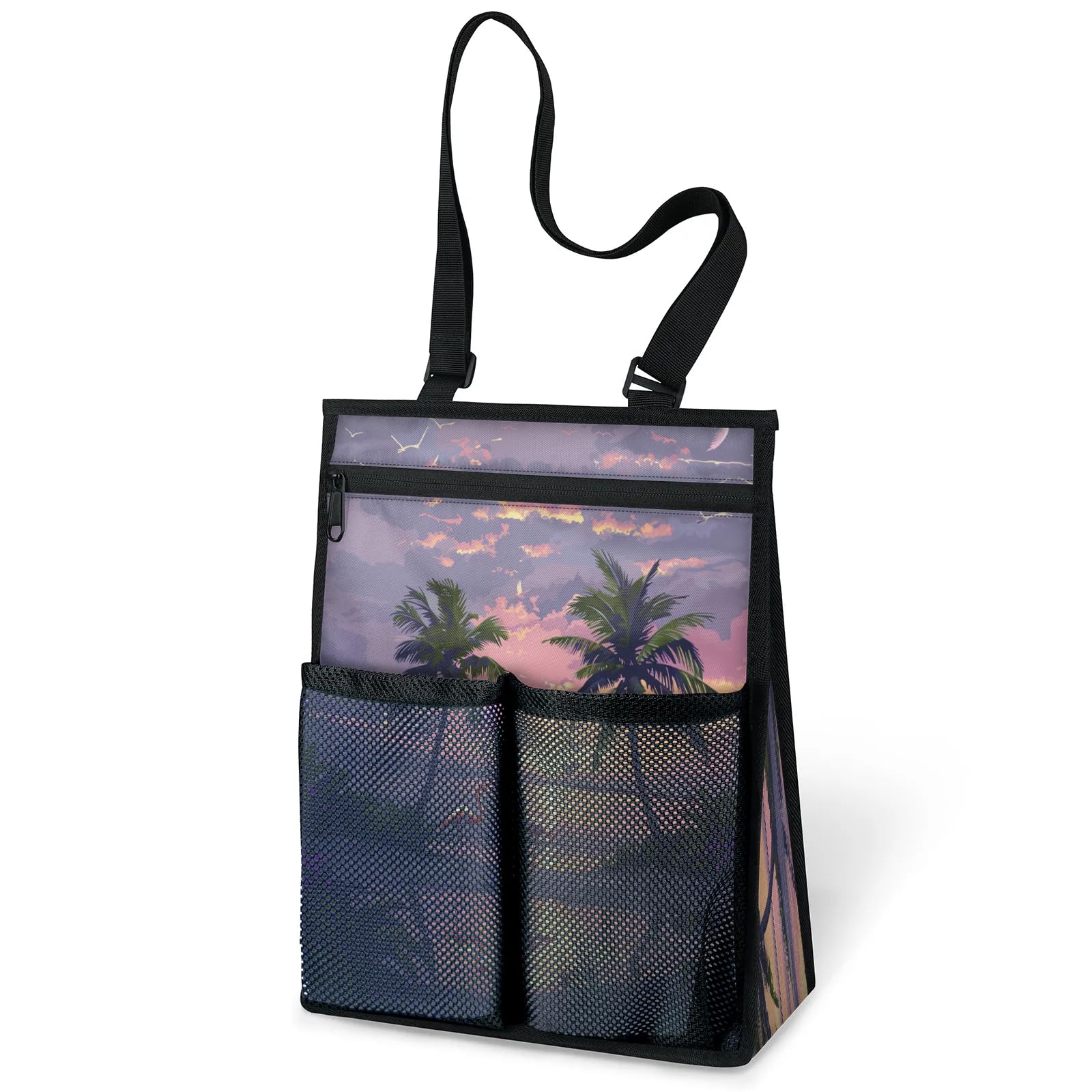 Ourtheme Beach Sunset Flamingos Portable Shower Bag for Travel Gym Camp Beach Tote Shower Caddy Bags Hanging Toiletry