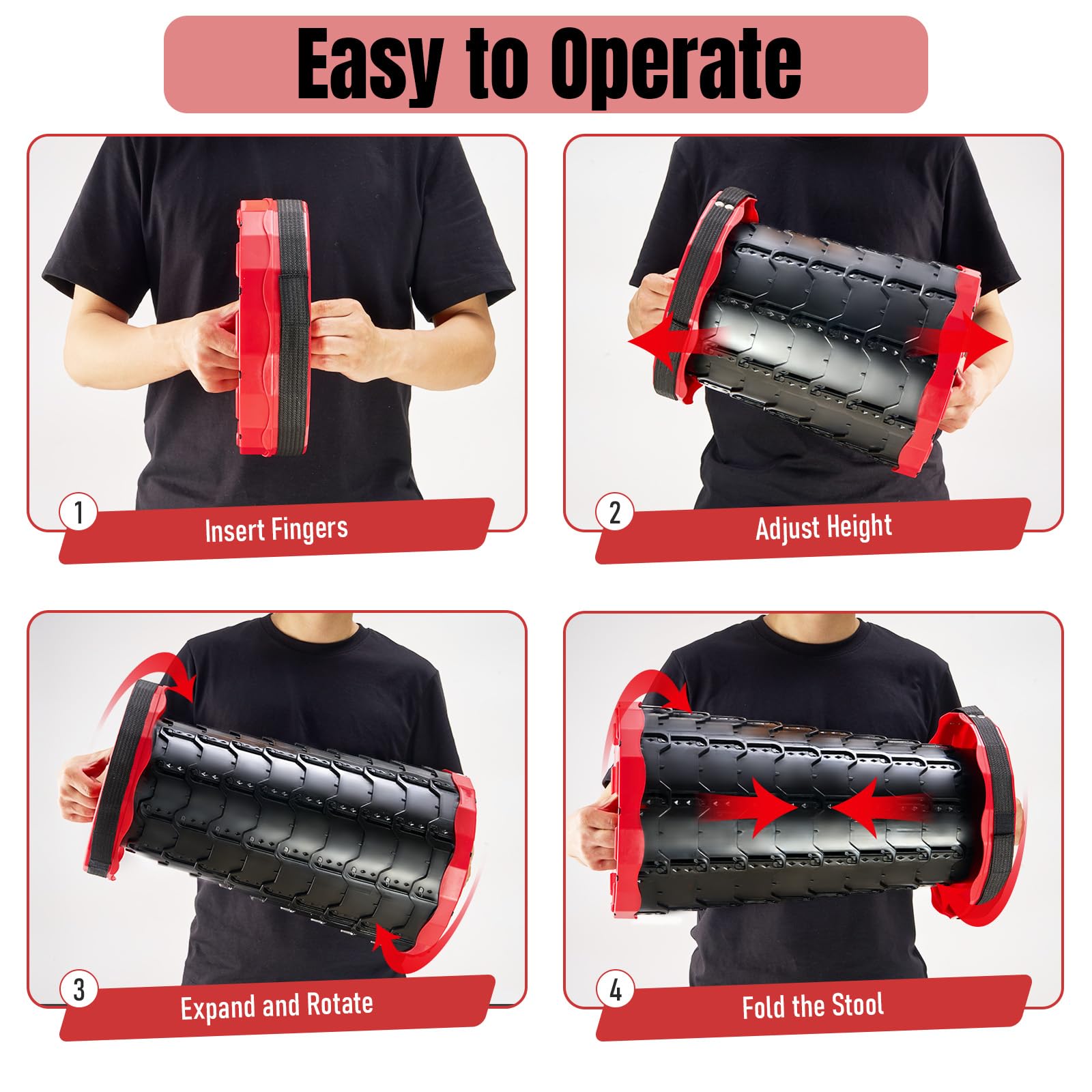 Doseno Juego de 2 taburetes plegables mejorados, taburetes plegables portátiles retráctiles para pesca, excursiones de senderismo, barbacoas, fiestas, actividades al aire libre (rojo)