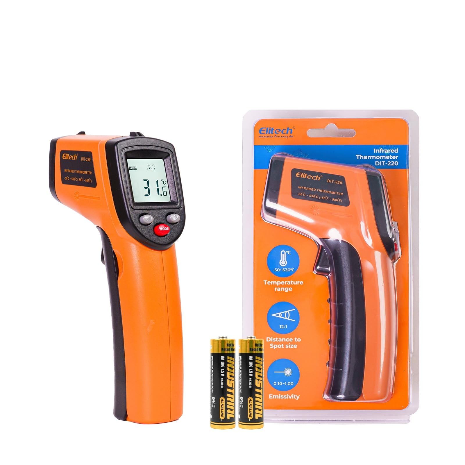 Elitech DIT-220 Termometro IR Digitale Senza Contatto -50°C a 530°C Emissività Regolabile